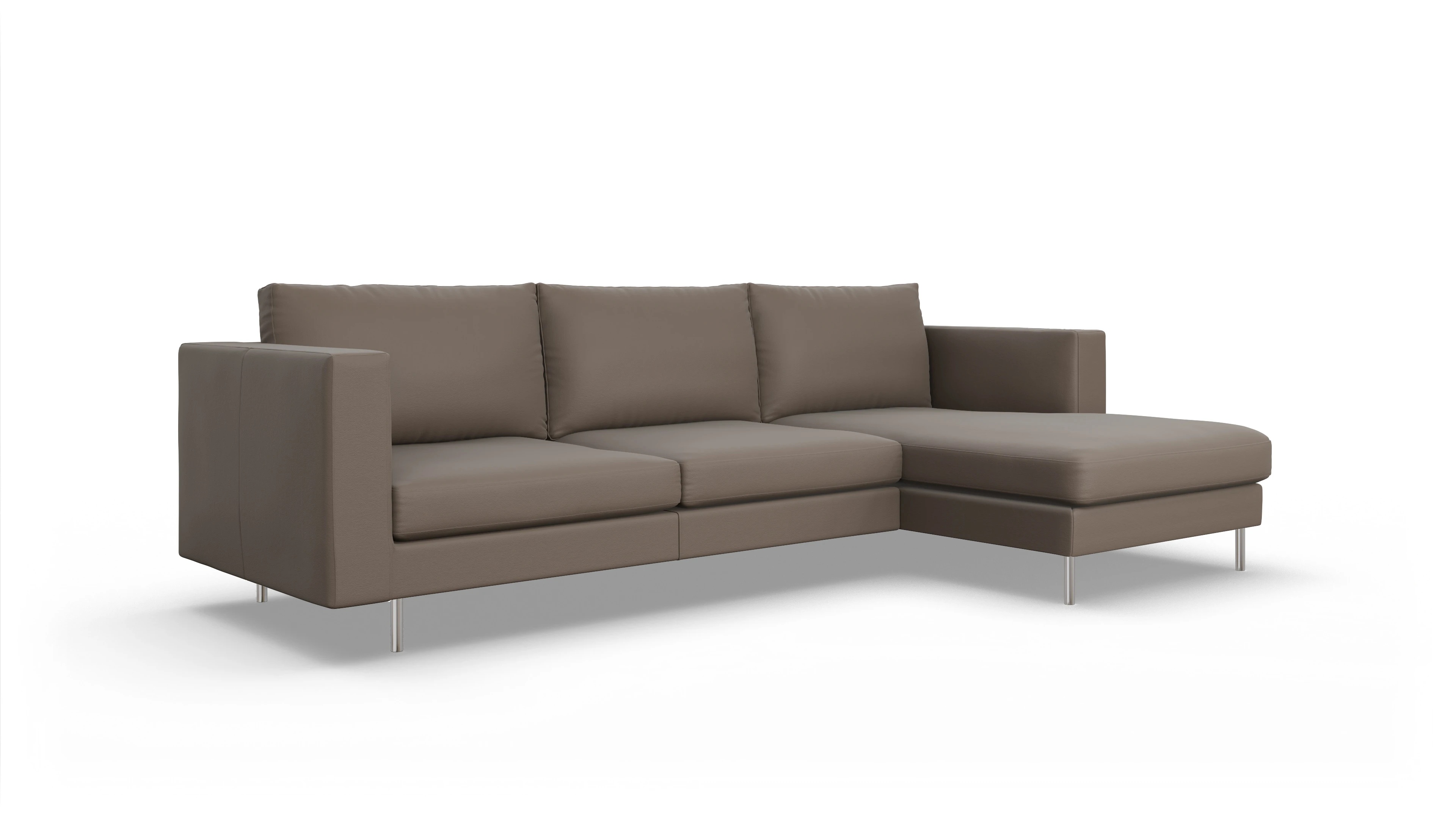 Design-Sofa Silea in Leder Ansicht des Produktes Silea Sofa mit Rec rechts in Leder beige