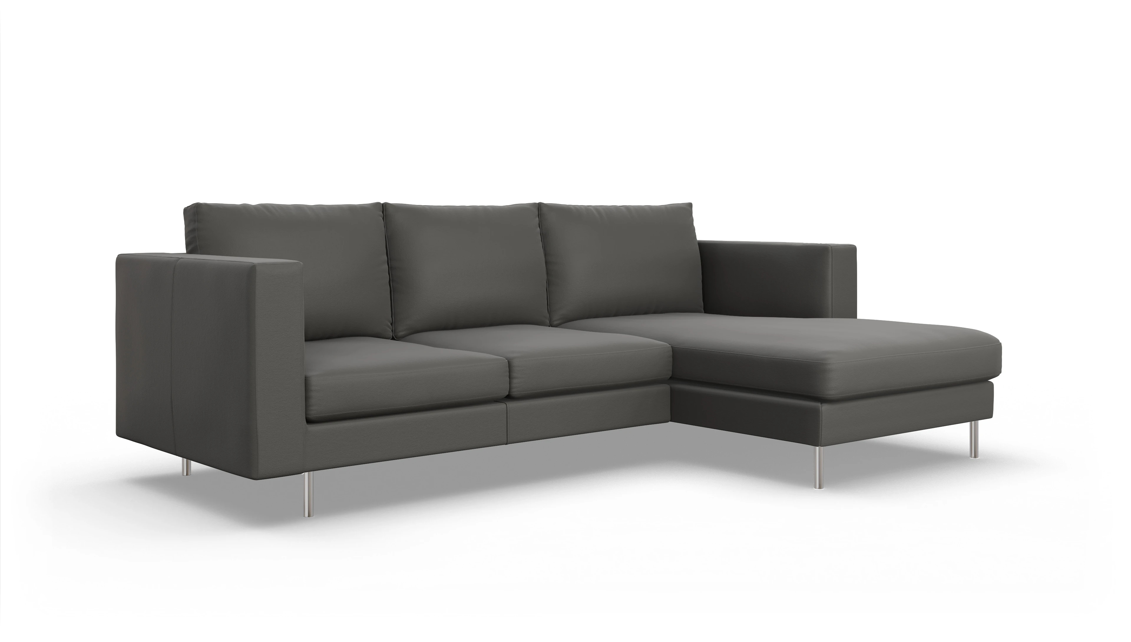 Design-Sofa Silea in Leder Ansicht des Produktes Silea Sofa mit Rec rechts in Leder grau