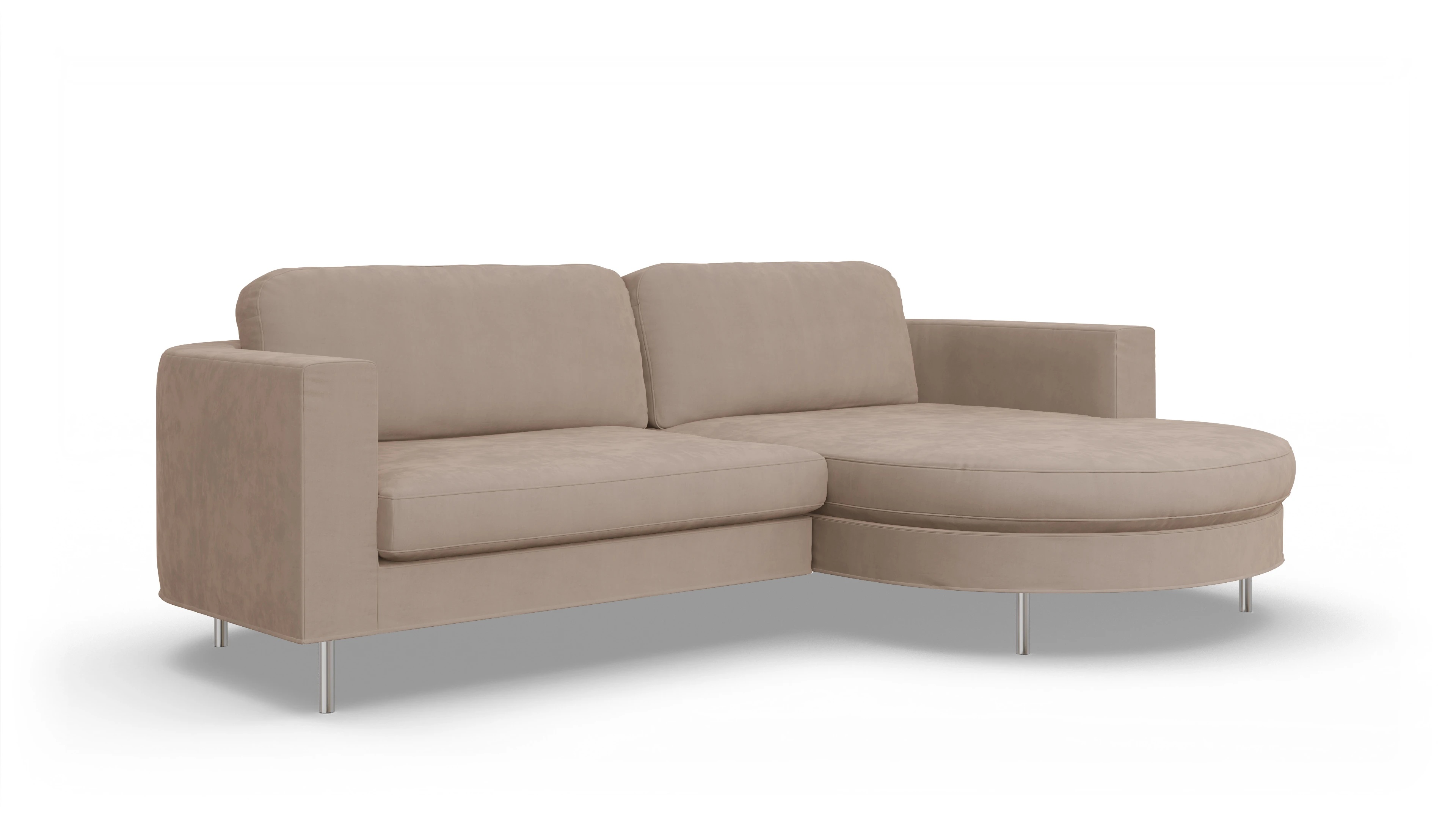 Designer-Stoffsofa Girando Ansicht des Produktes Girando Sofa mit Rec rechts in Samt beige