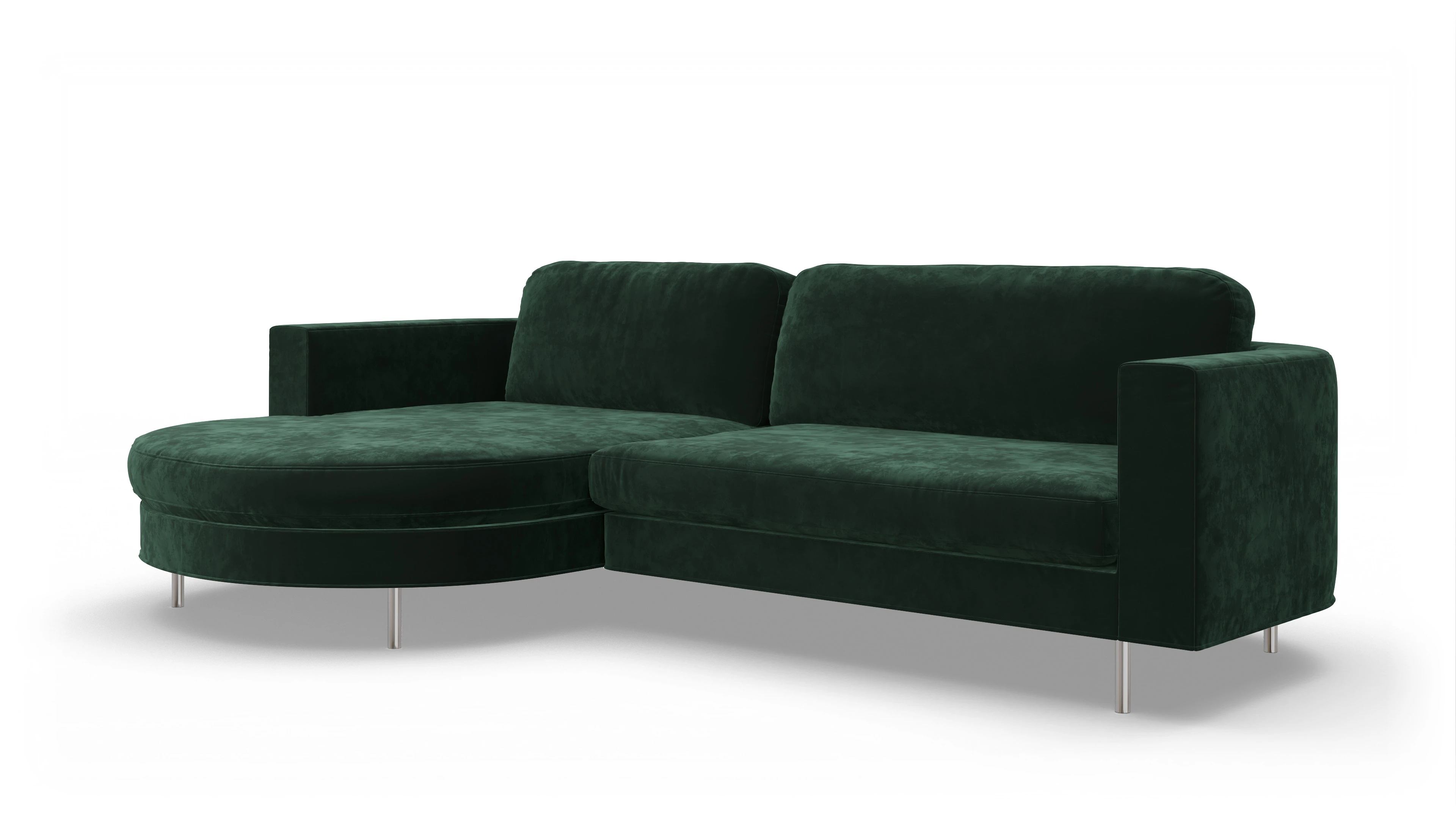 Designer-Stoffsofa Girando Ansicht des Produktes Girando Sofa mit Rec links in Samt grün