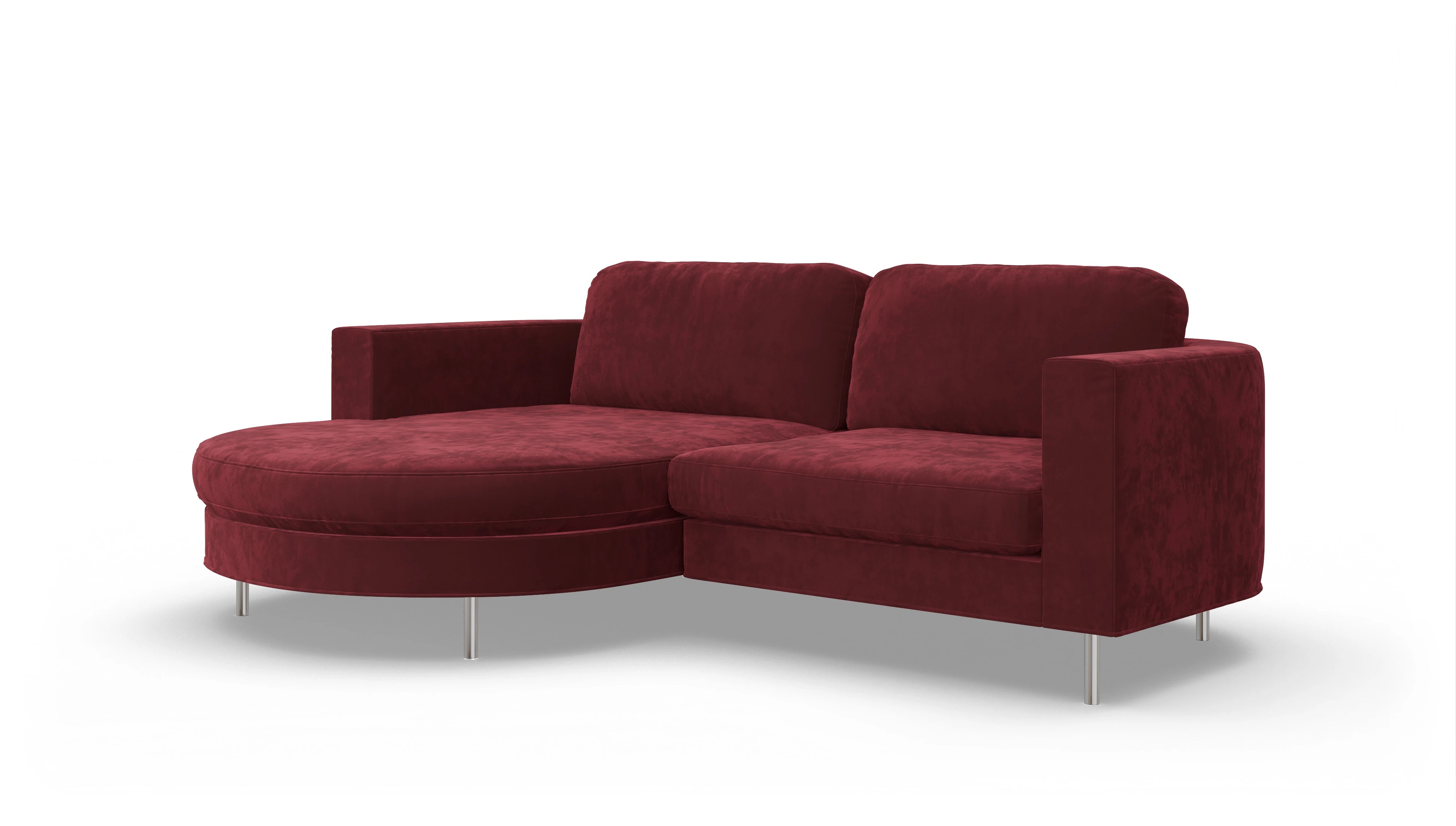 Designer-Stoffsofa Girando Ansicht des Produktes Girando Sofa mit Rec links in Samt rot