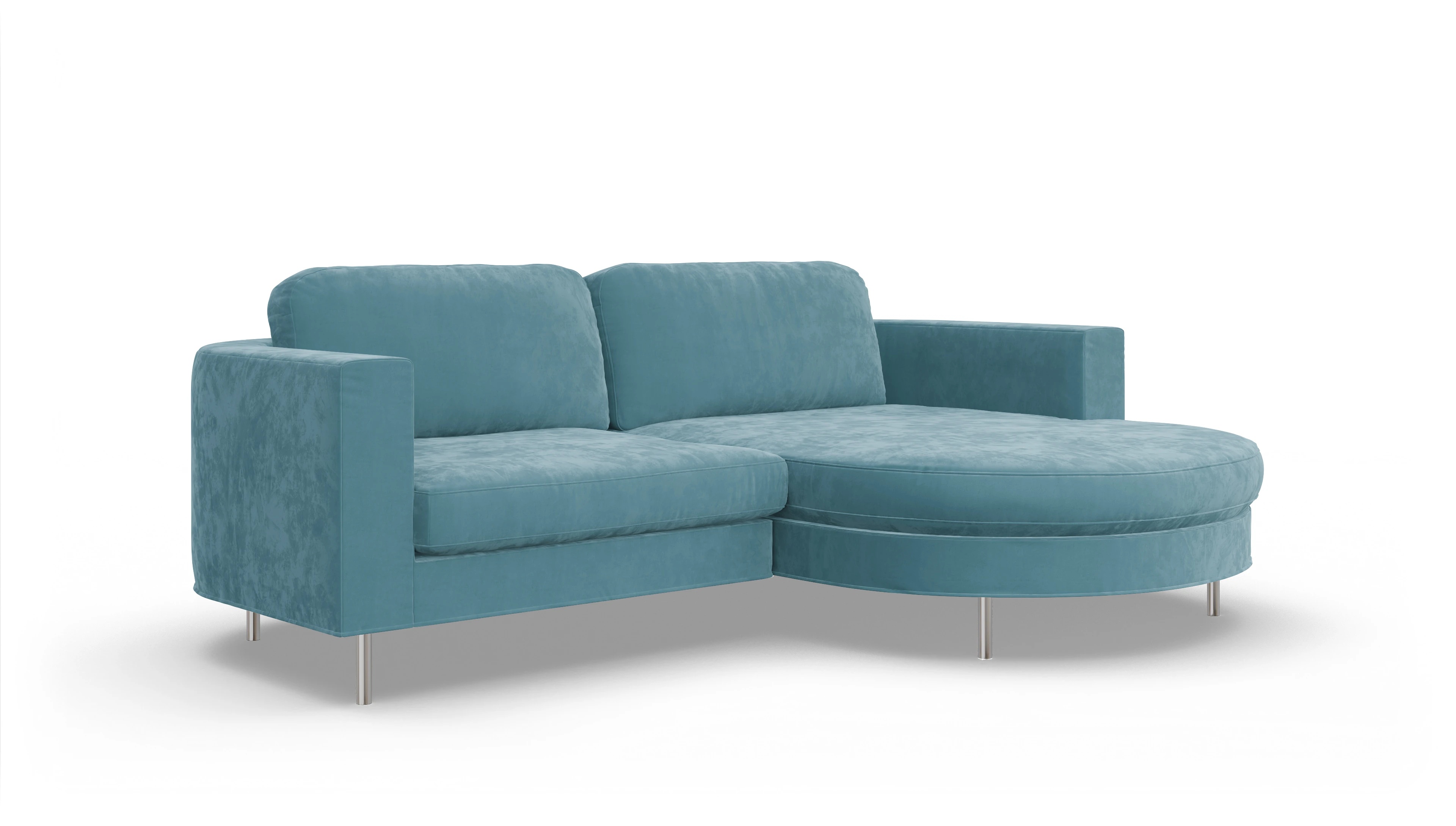 Designer-Stoffsofa Girando Ansicht des Produktes Girando Sofa mit Rec rechts in Samt blau