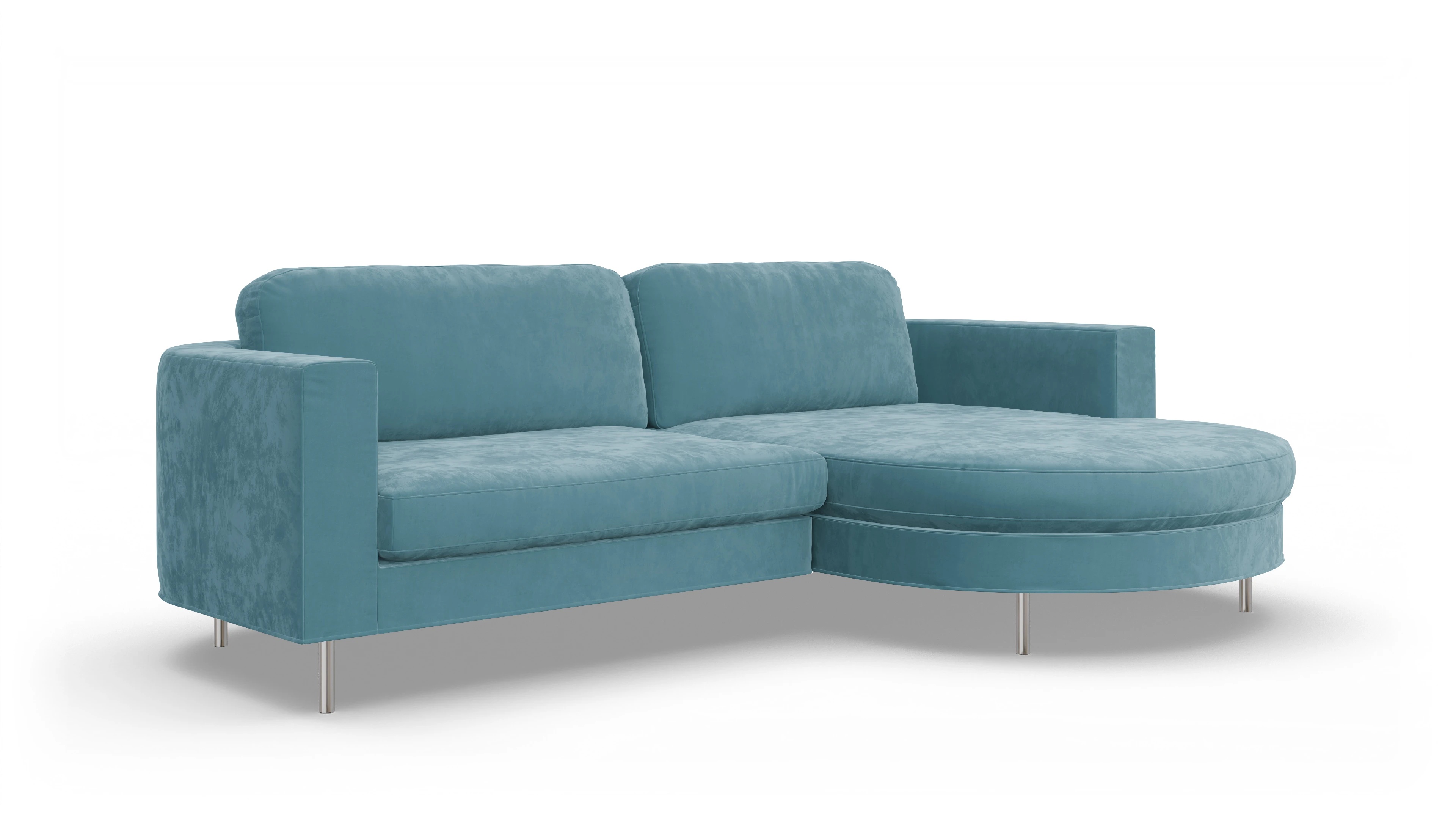 Designer-Stoffsofa Girando Ansicht des Produktes Girando Sofa mit Rec rechts in Samt blau