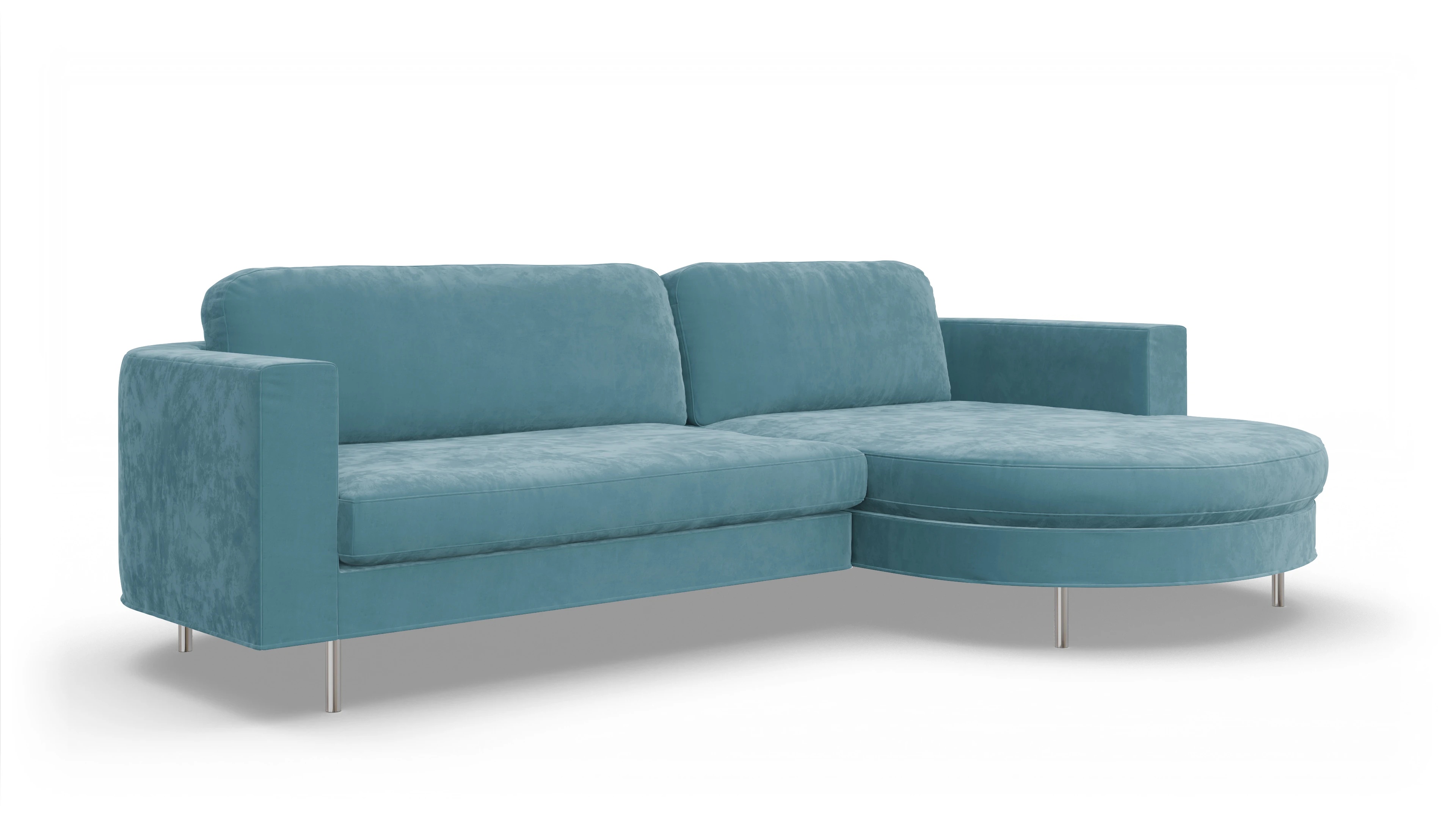 Designer-Stoffsofa Girando Ansicht des Produktes Girando Sofa mit Rec rechts in Samt blau