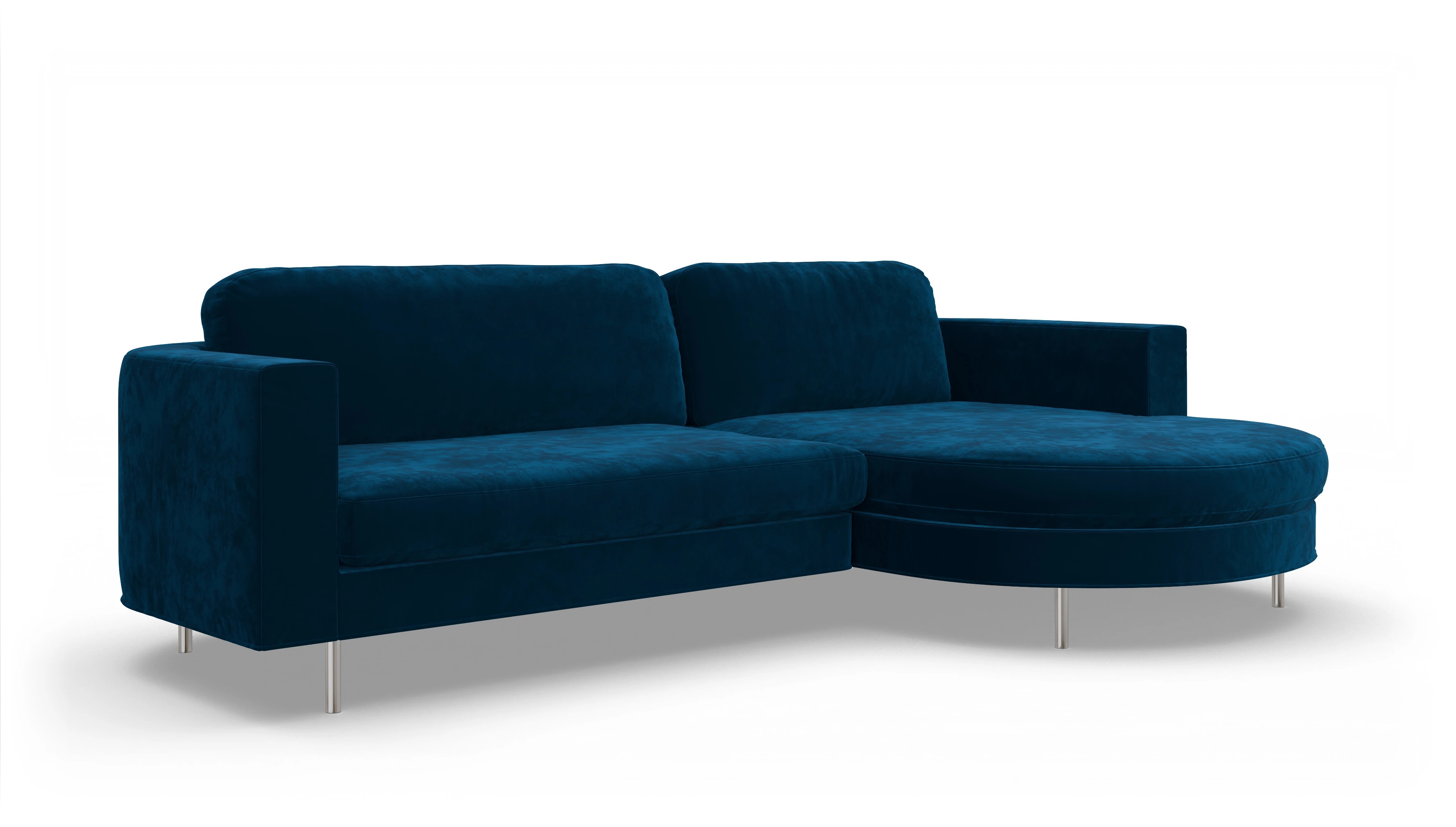 Designer-Stoffsofa Girando Ansicht des Produktes Girando Sofa mit Rec rechts in Samt blau
