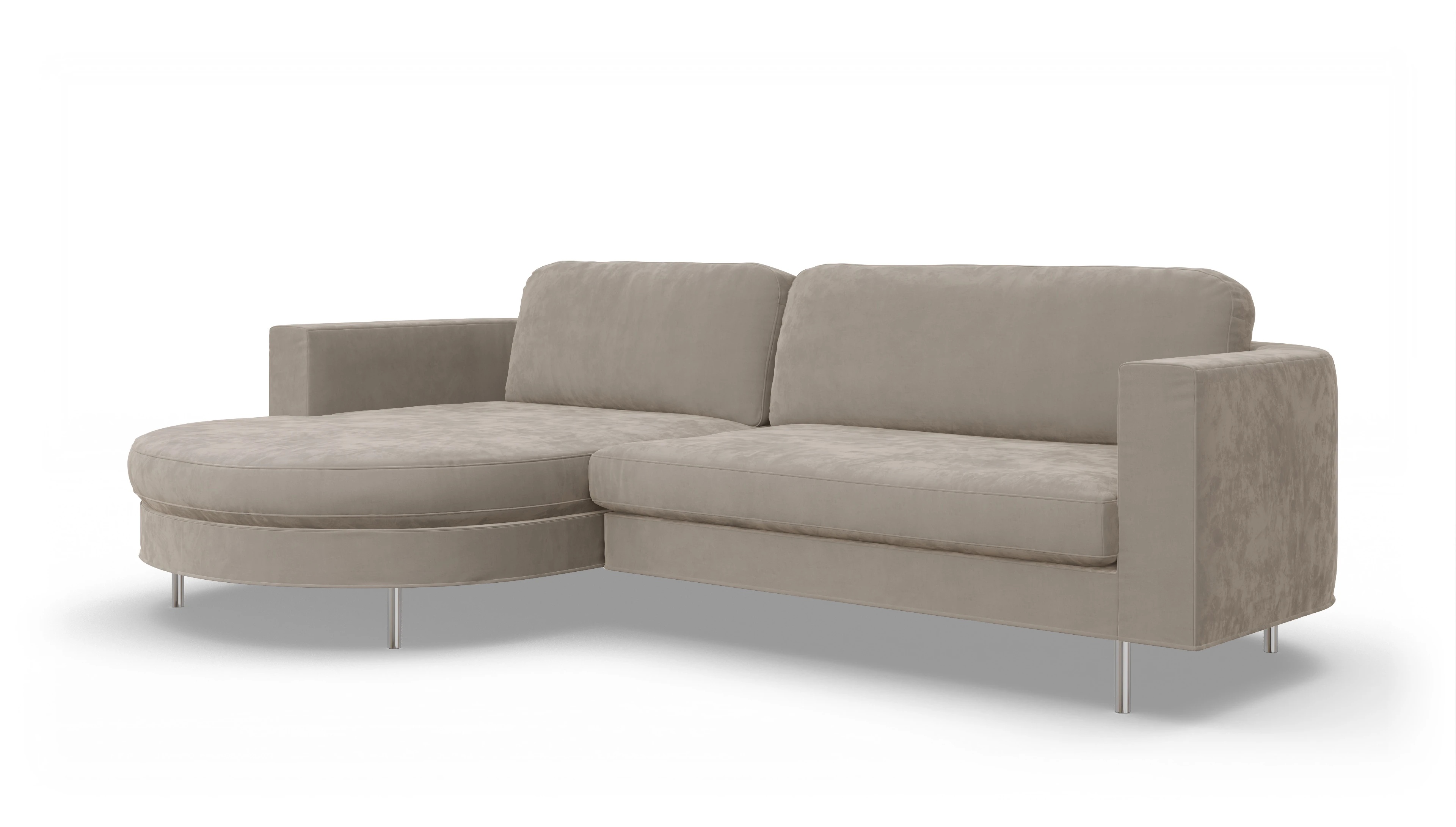 Designer-Stoffsofa Girando Ansicht des Produktes Girando Sofa mit Rec links in Samt grau