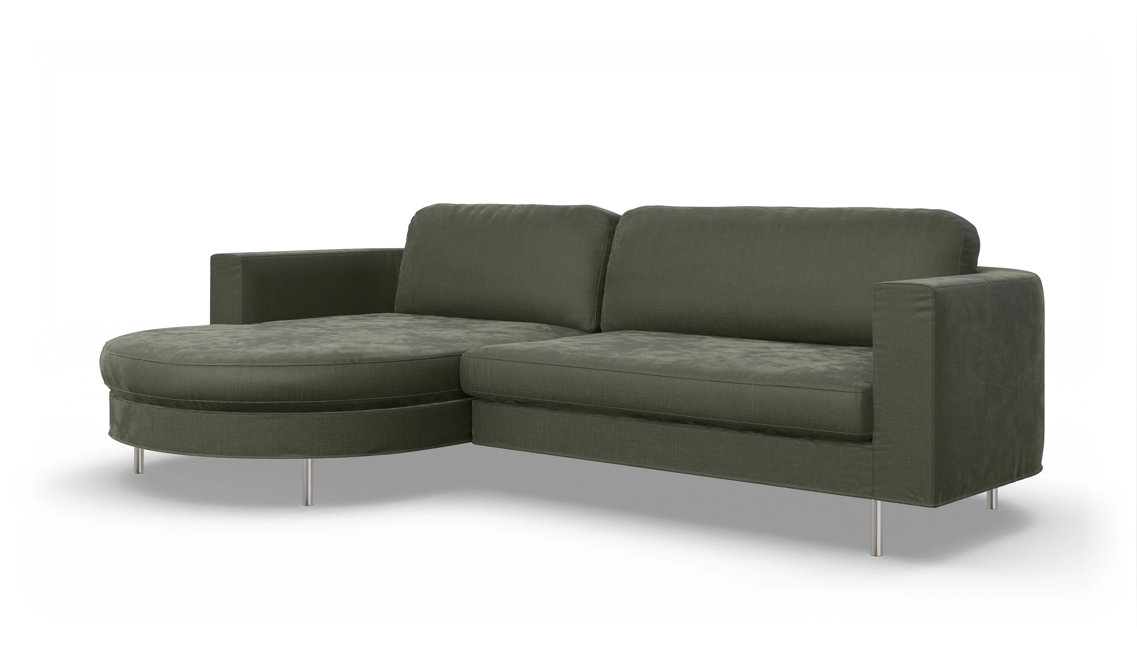 Designer-Stoffsofa Girando Ansicht des Produktes Girando Sofa mit Rec links in Stoff grün