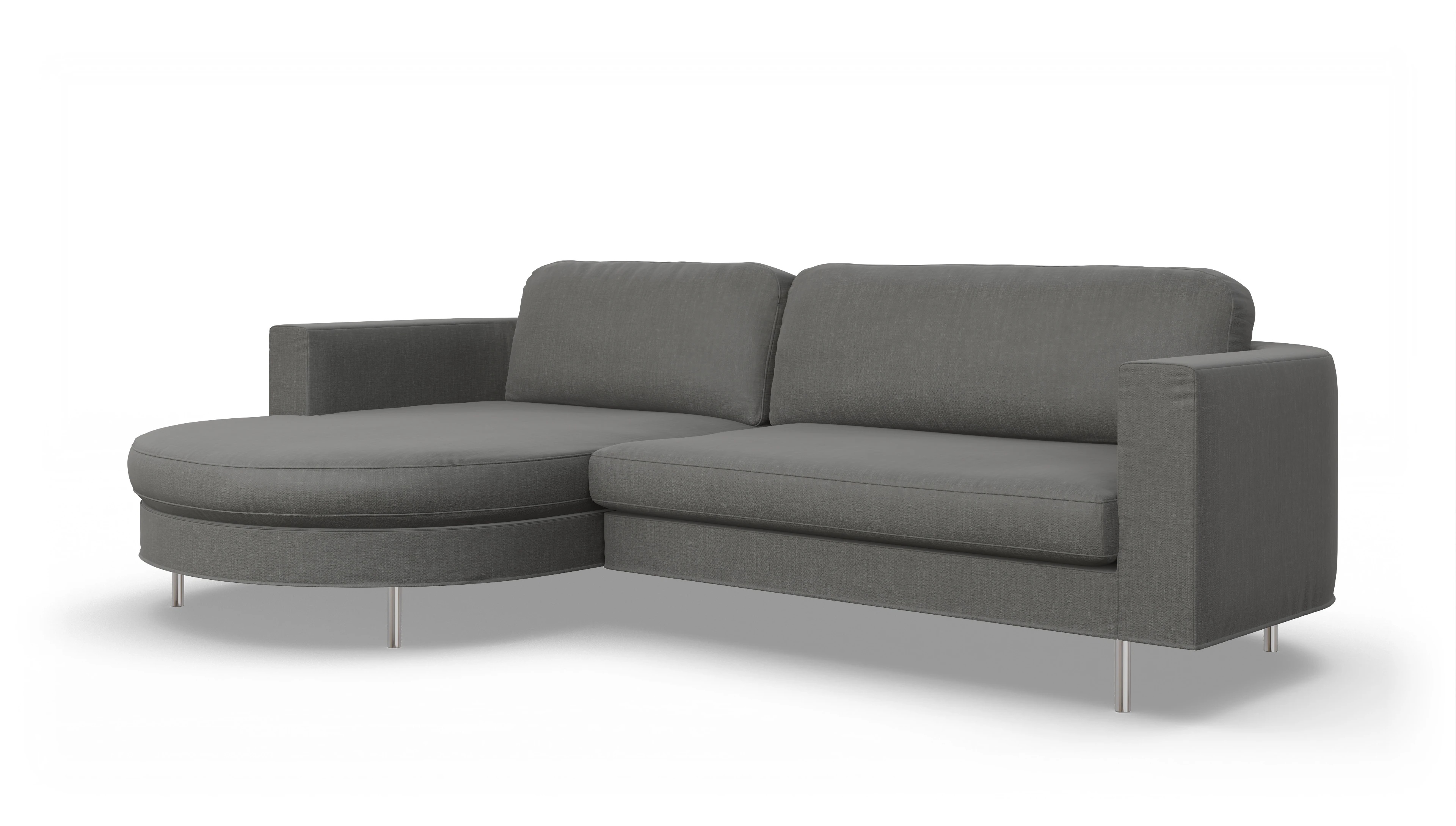 Designer-Stoffsofa Girando Ansicht des Produktes Girando Sofa mit Rec links in Stoff grau