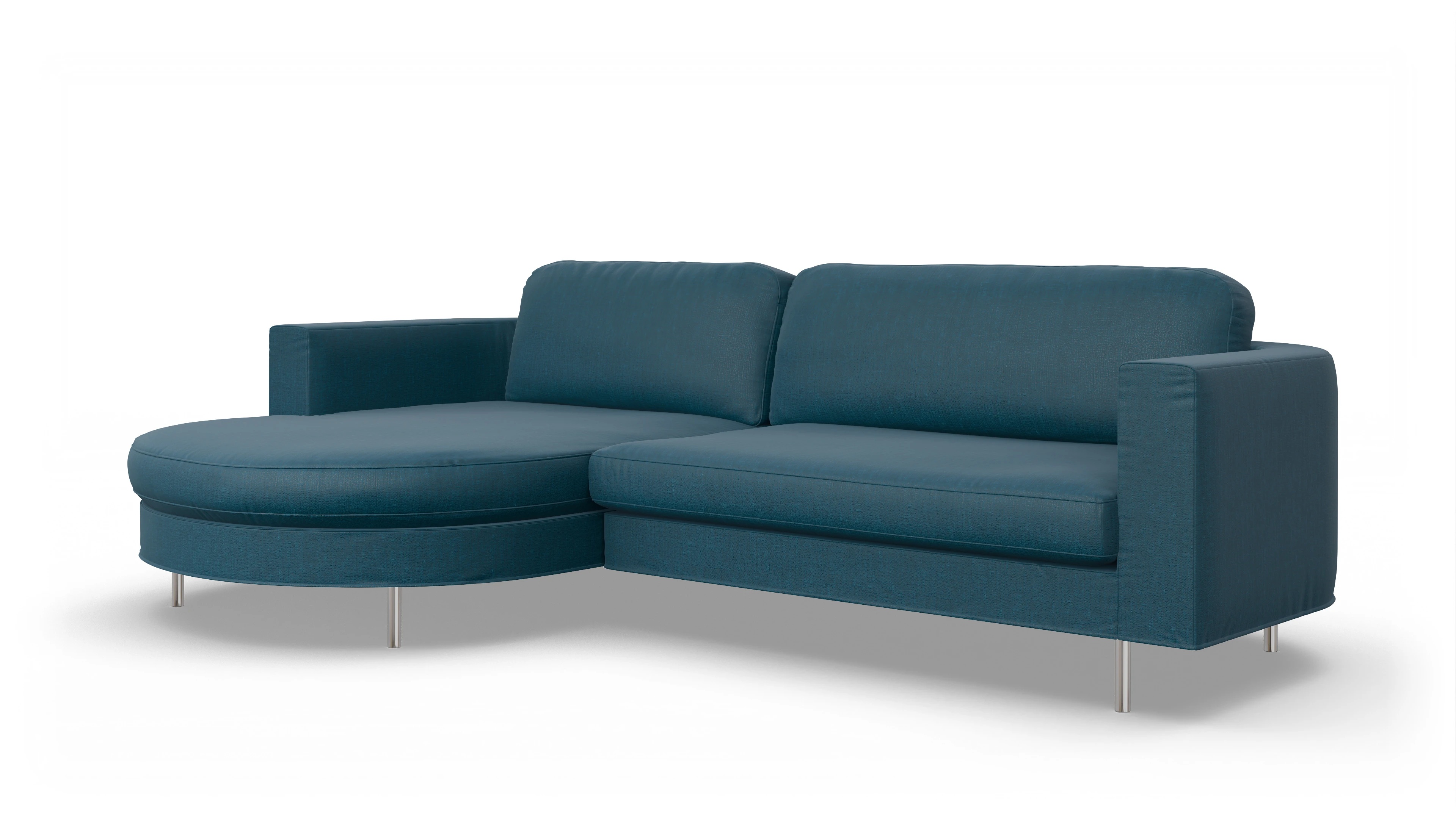Designer-Stoffsofa Girando Ansicht des Produktes Girando Sofa mit Rec links in Stoff blau