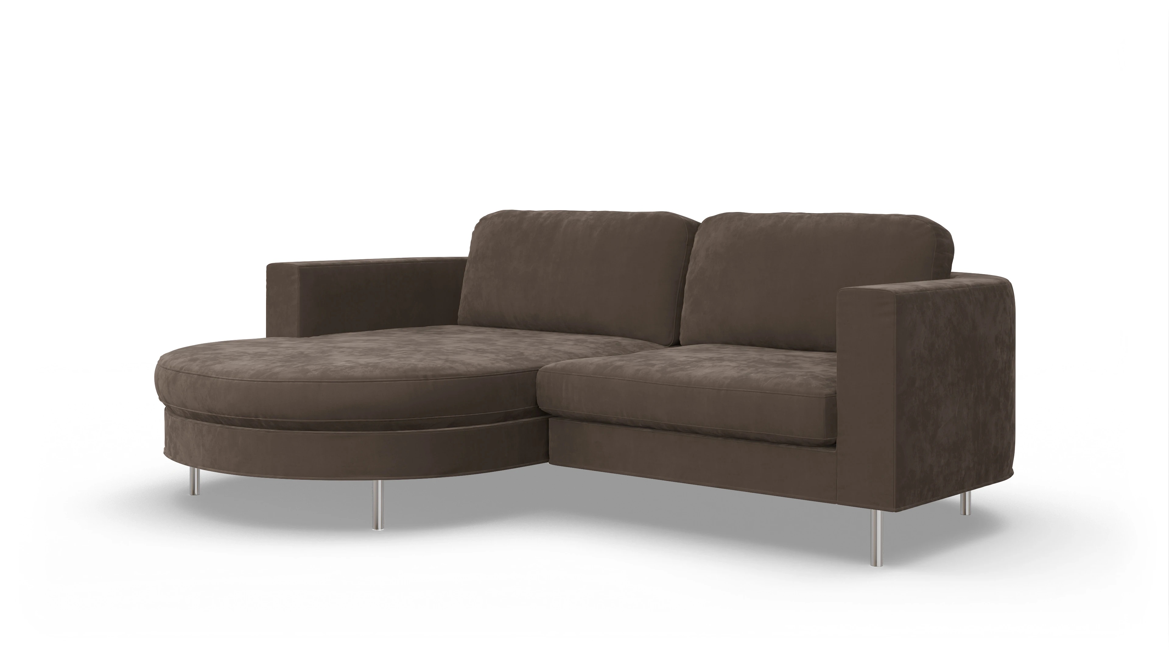 Designer-Stoffsofa Girando Ansicht des Produktes Girando Sofa mit Rec links in Samt braun