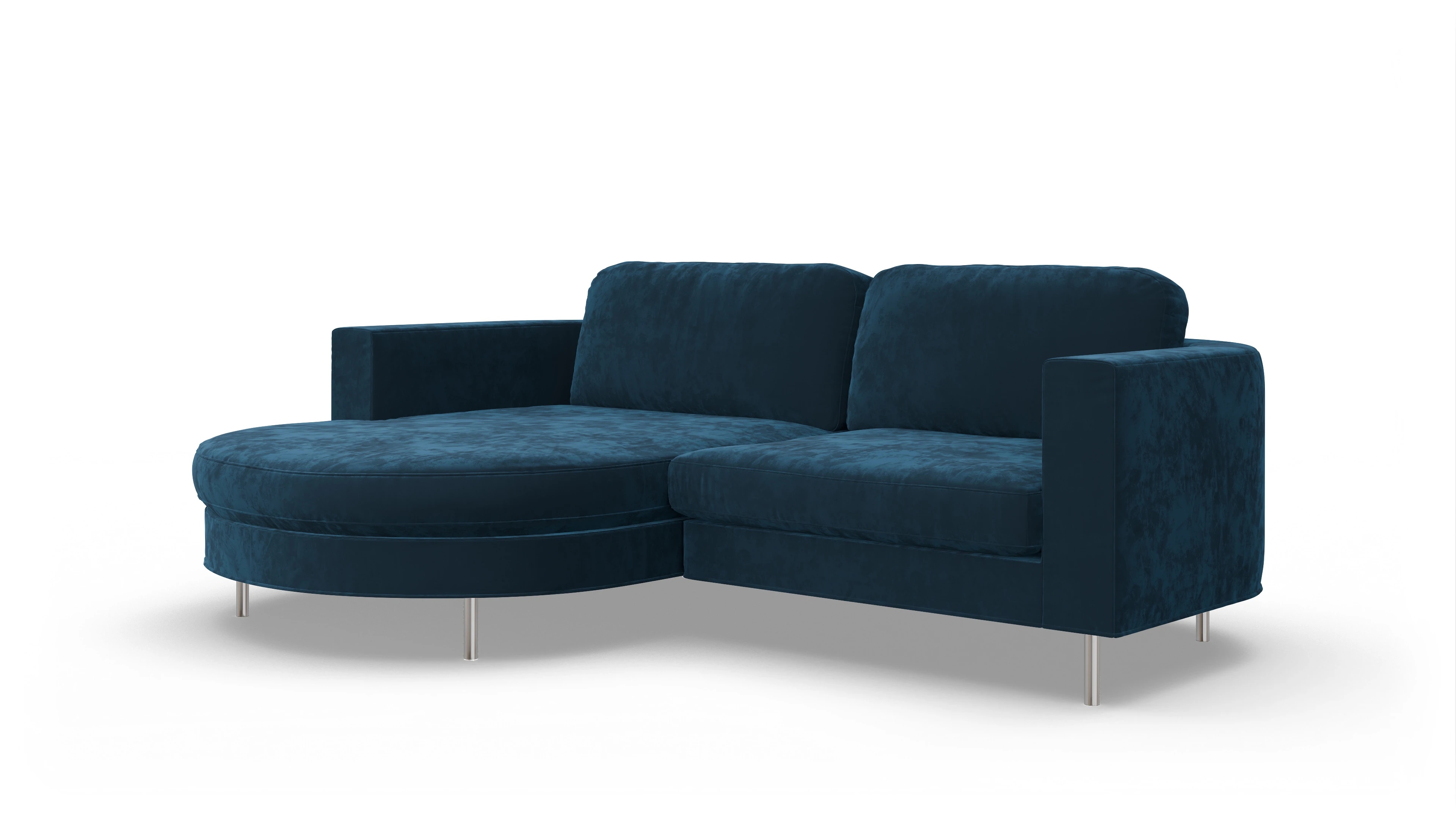 Designer-Stoffsofa Girando Ansicht des Produktes Girando Sofa mit Rec links in Samt blau