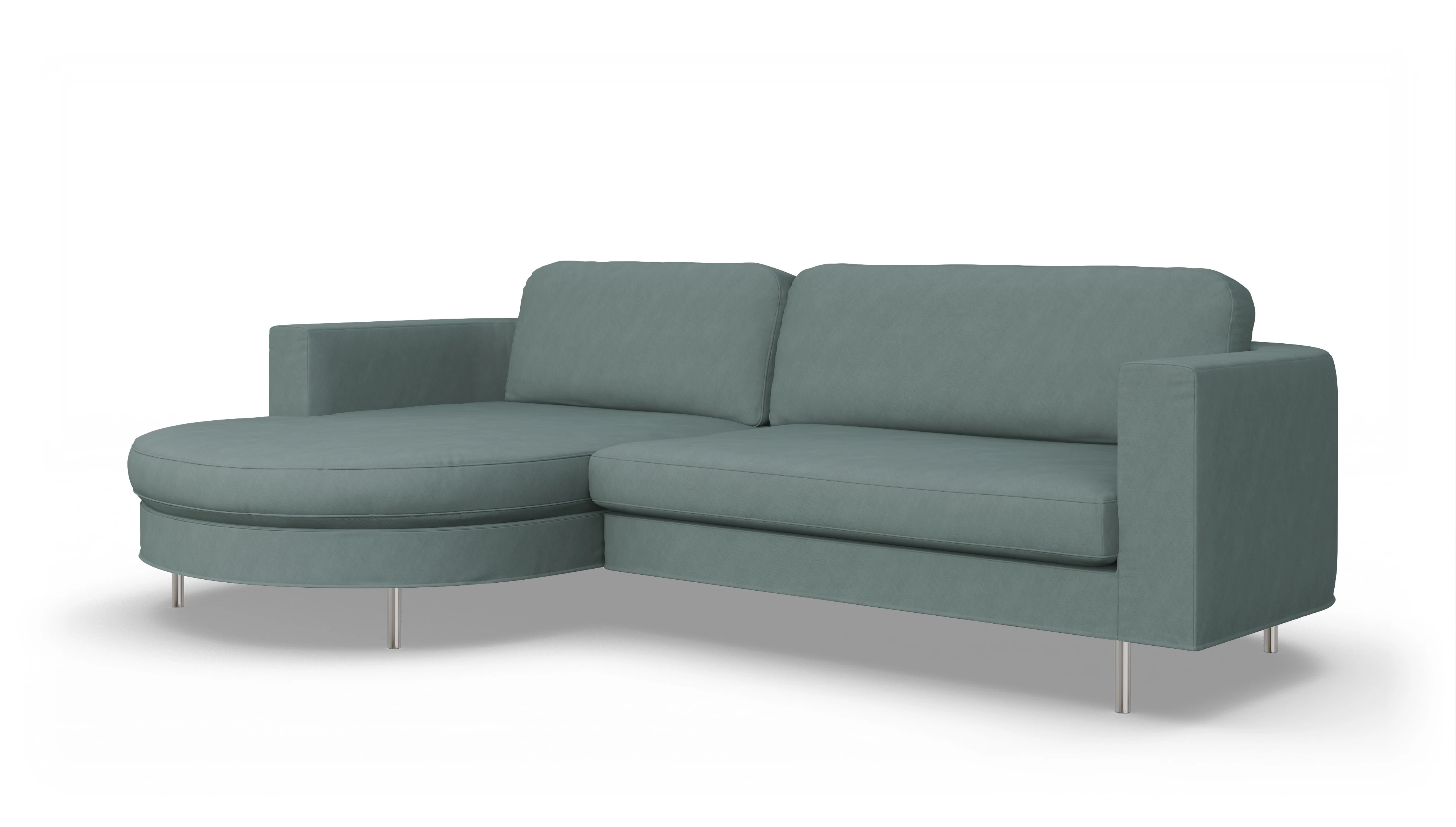 Designer-Stoffsofa Girando Ansicht des Produktes Girando Sofa mit Rec links in Stoff blau