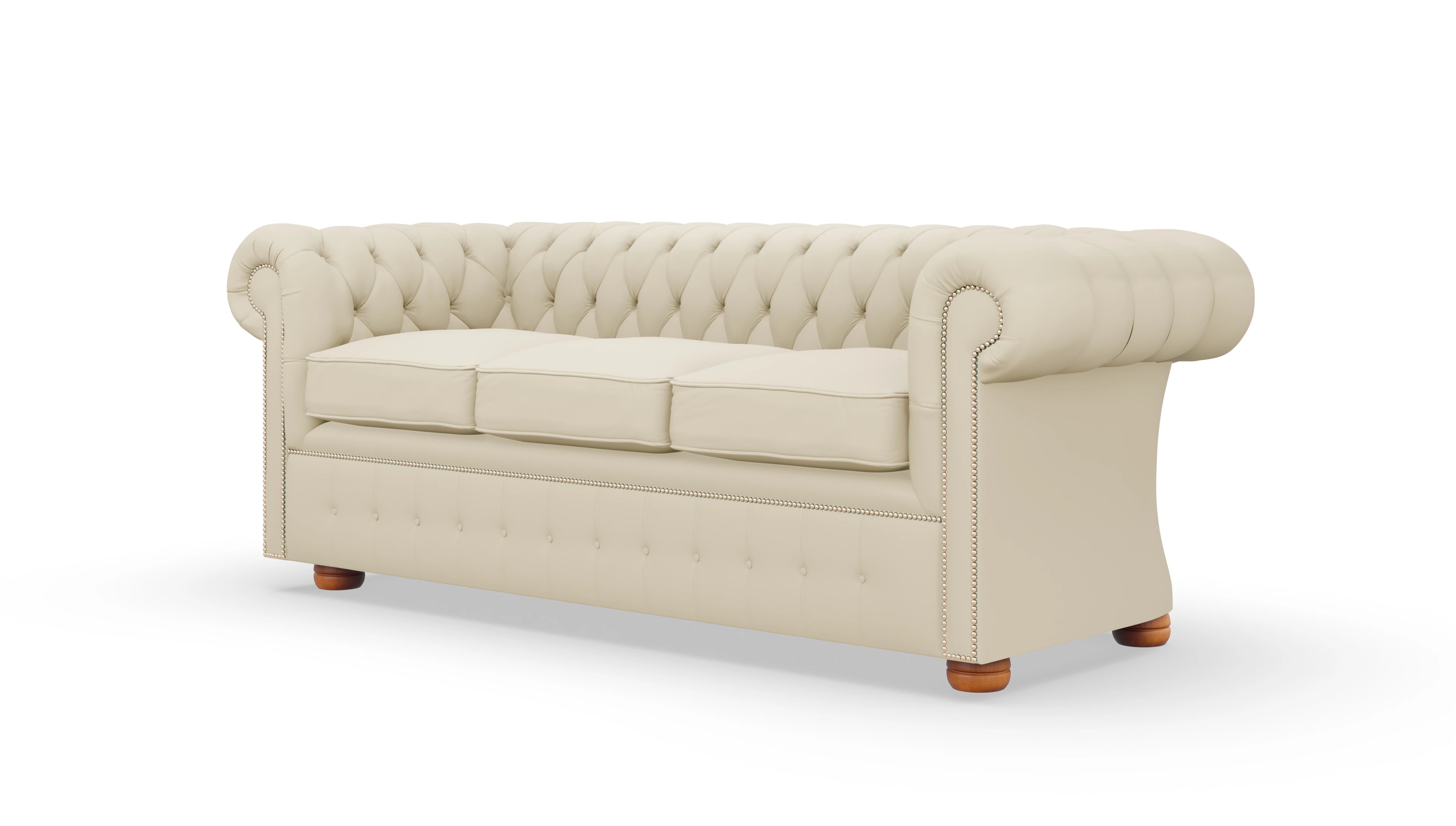 Schlafsofa Devon im Chesterfield-Stil Ansicht des Produktes Devon 3-Sitzer in Leder weiß