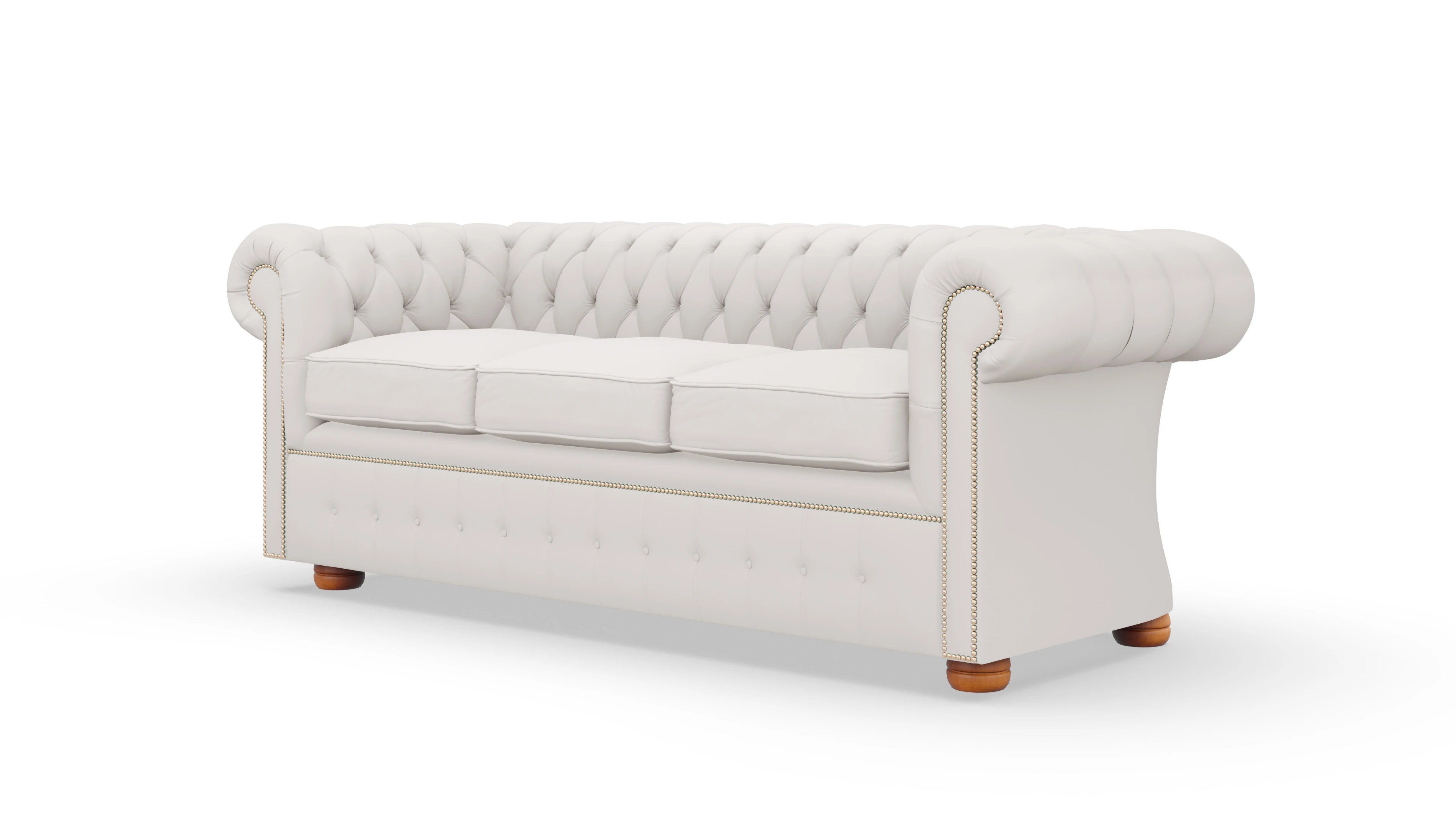 Schlafsofa Devon im Chesterfield-Stil Ansicht des Produktes Devon 3-Sitzer in Leder weiß