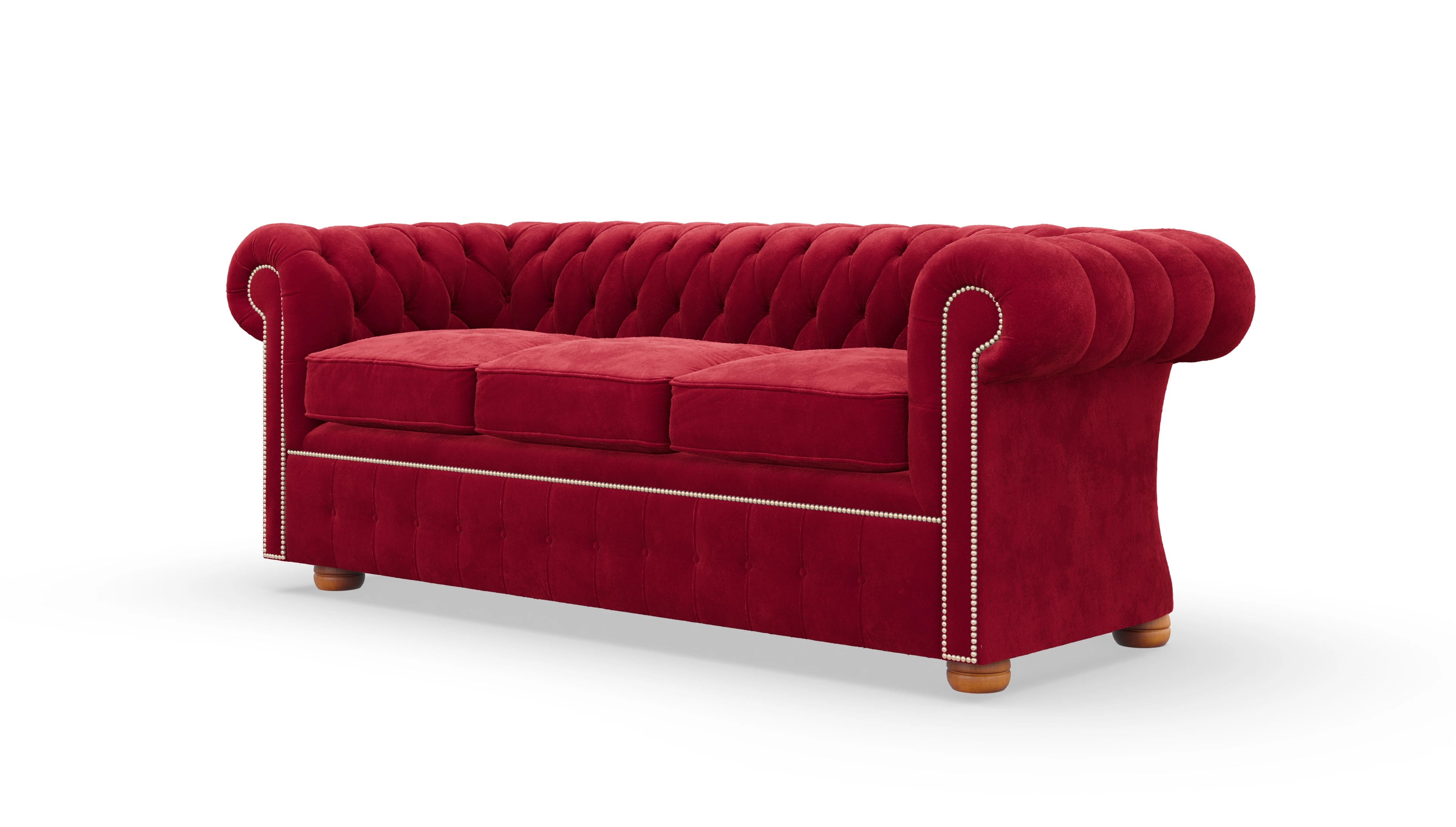 Samtschlafsofa Devon im Chesterfield-Stil Ansicht des Produktes Devon 3-Sitzer in Samt rot