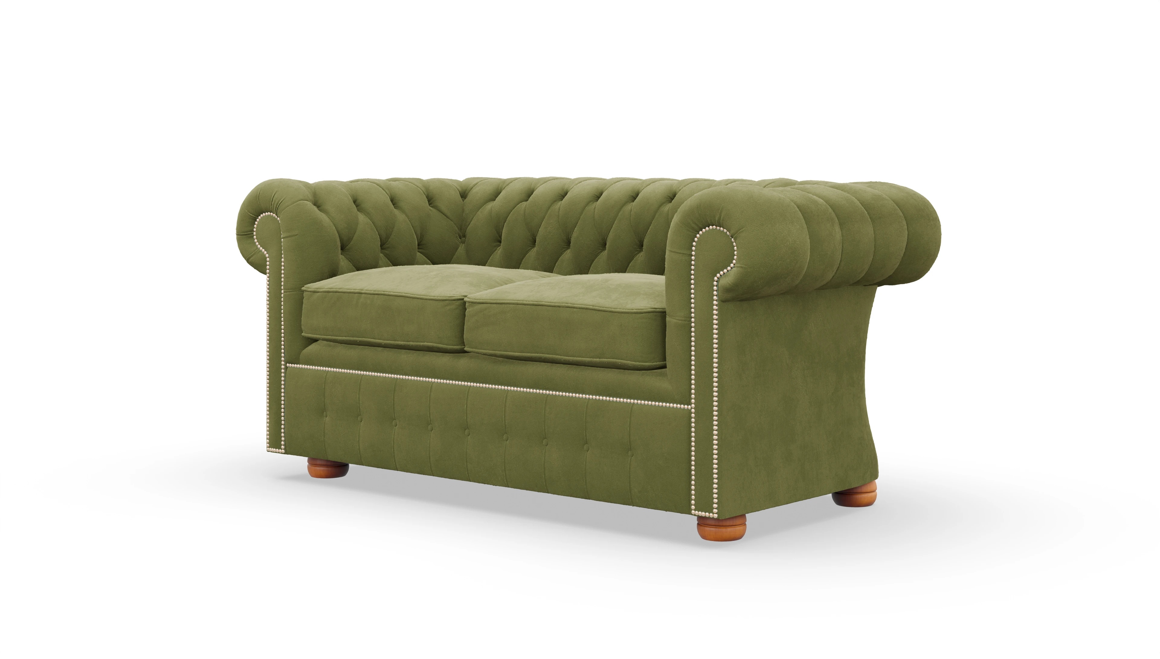 Samtschlafsofa Devon im Chesterfield-Stil Ansicht des Produktes Devon 2-Sitzer in Samt grün
