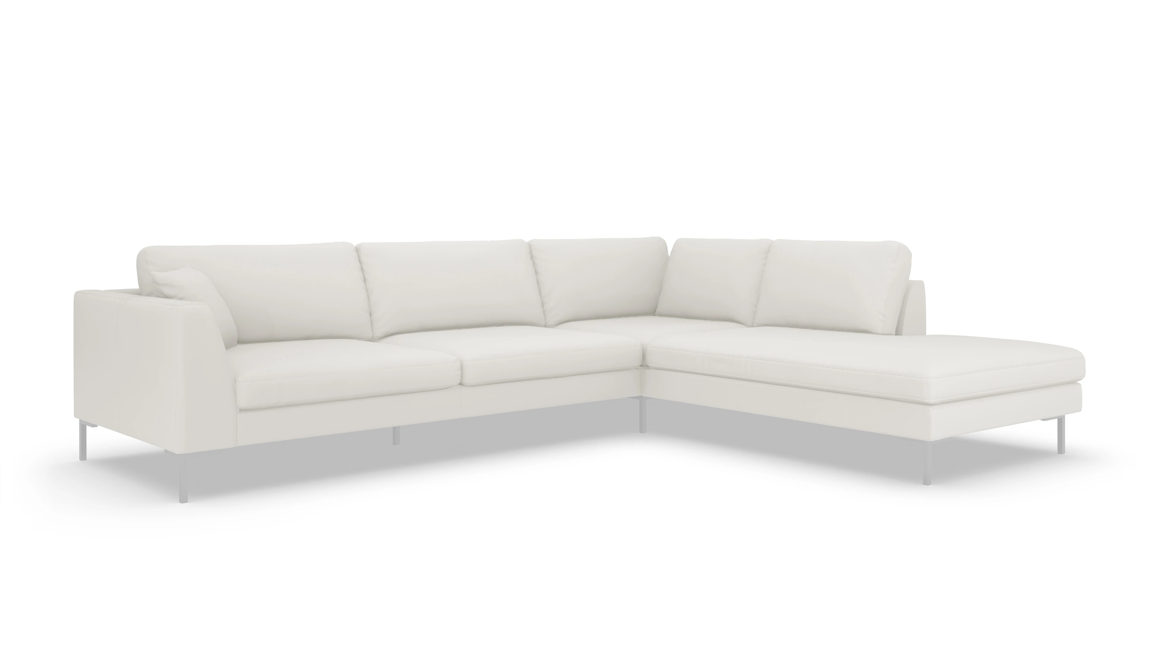 Ledersofa Larsen Ansicht des Produktes Larsen Sofa mit Ottomane rechts in Leder weiß
