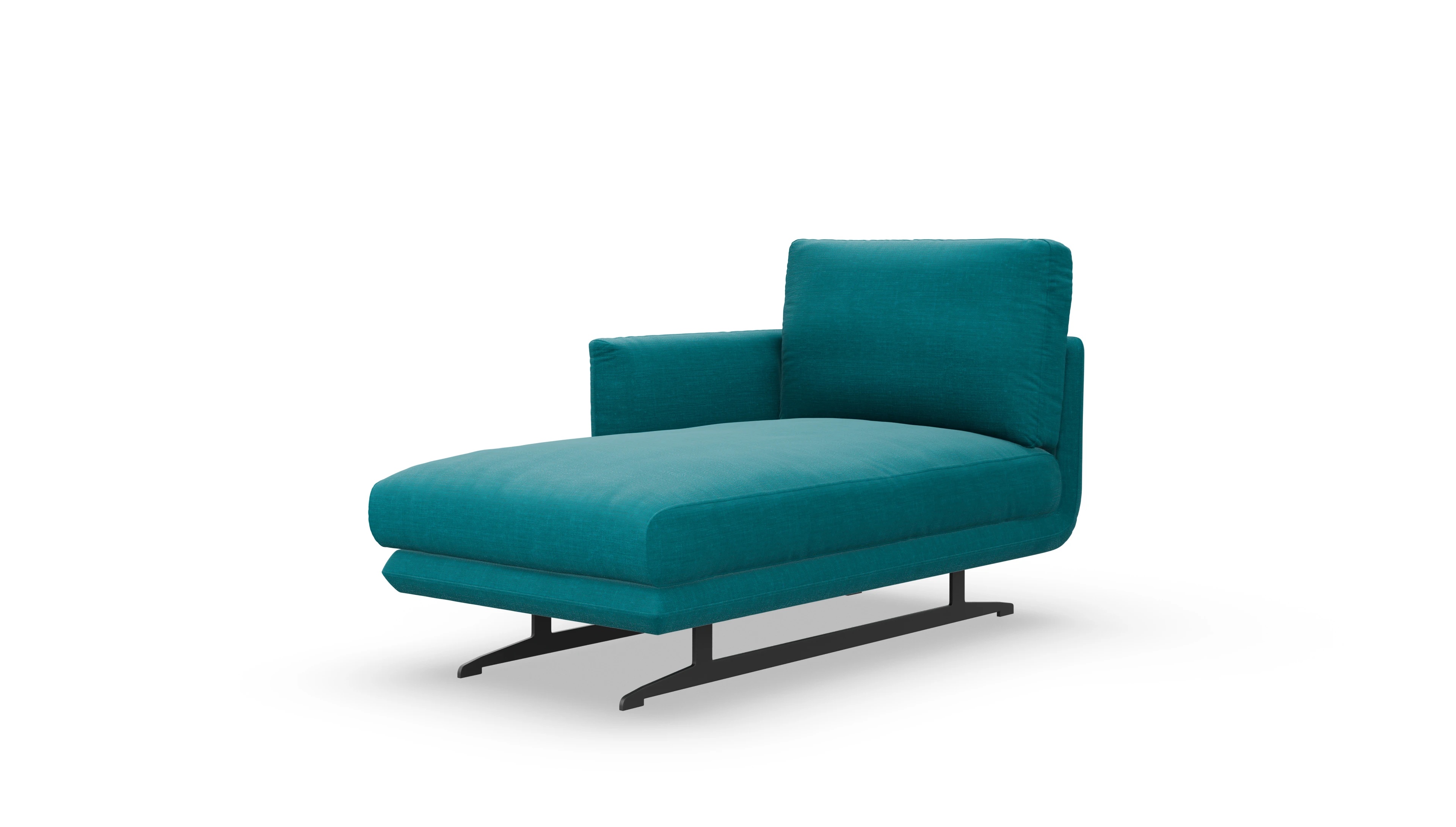 Boteri Stoff-Récamiere Ansicht des Produktes Boteri freistehende Récamiere links in Stoff blau