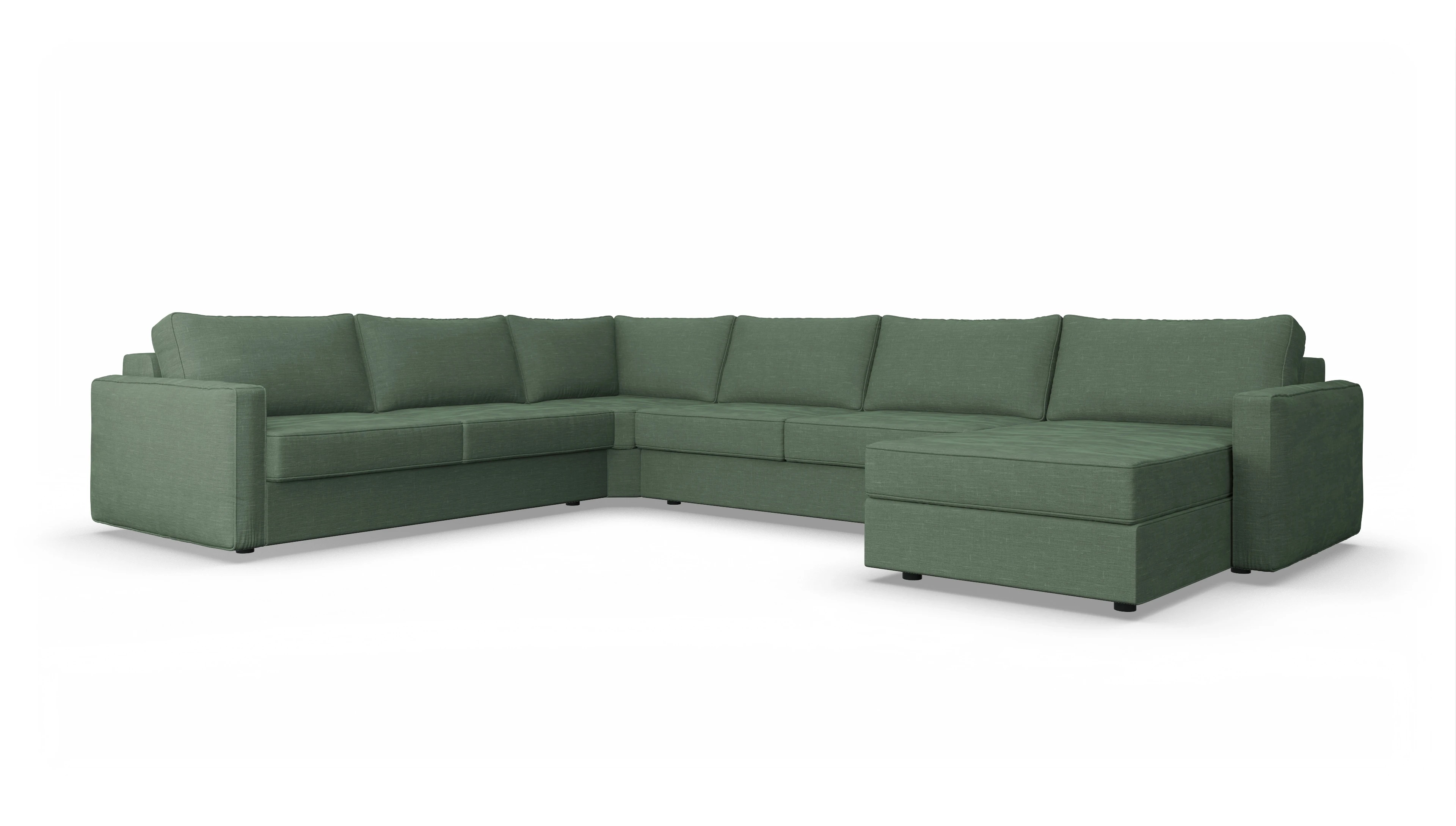 Design-Couch Ferali Ansicht des Produktes Ferali U-Form links in Stoff grün