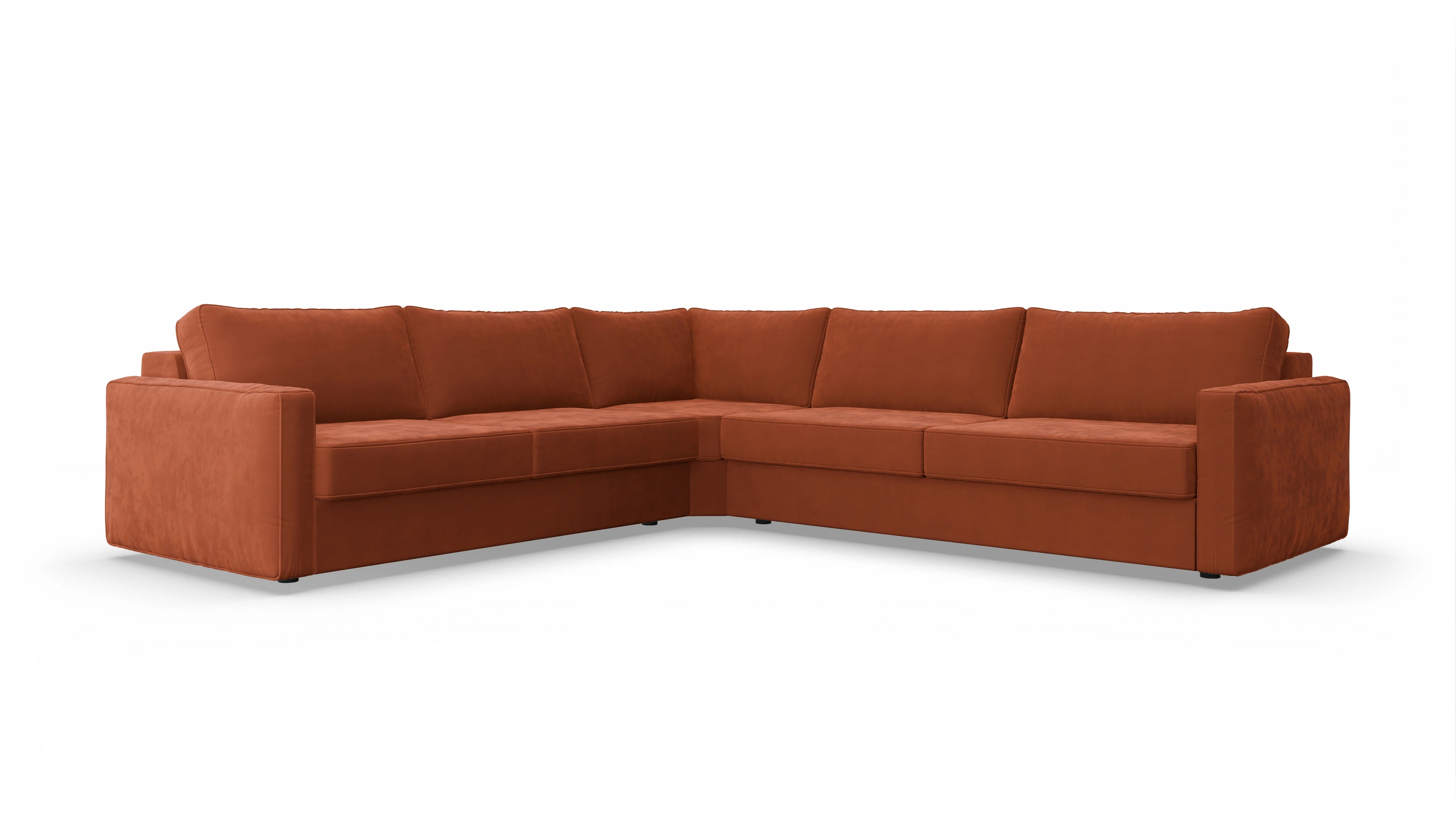 Design-Couch Ferali Ansicht des Produktes Ferali Ecksofa Links in Samt orange