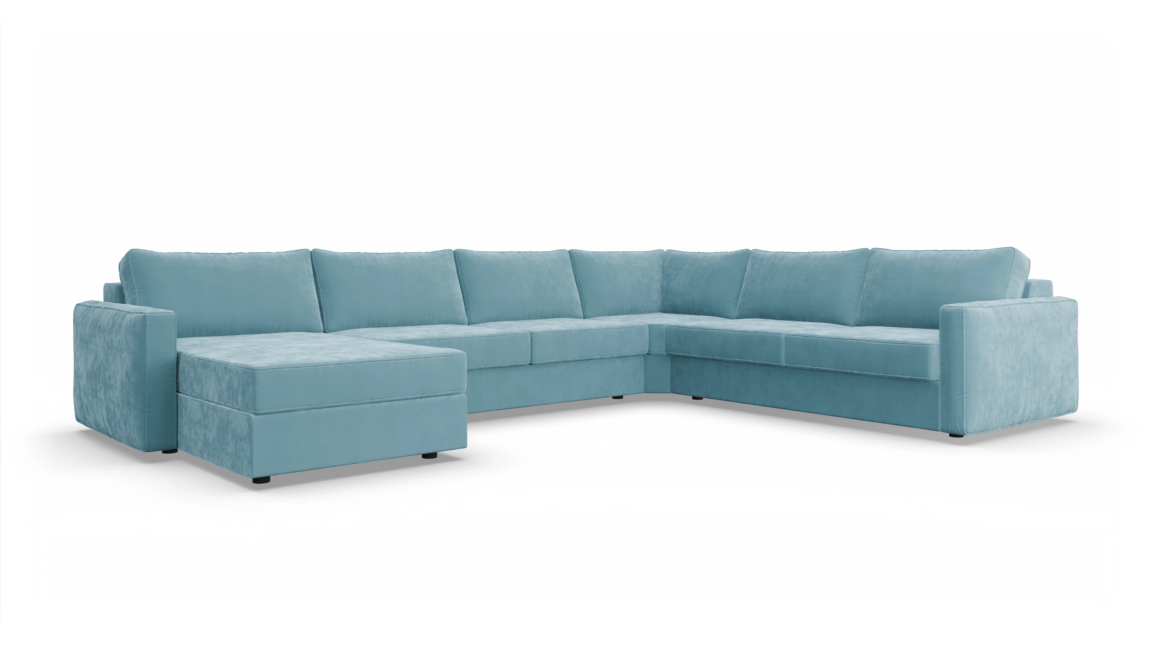 Design-Couch Ferali Ansicht des Produktes Ferali U-Form rechts in Samt blau