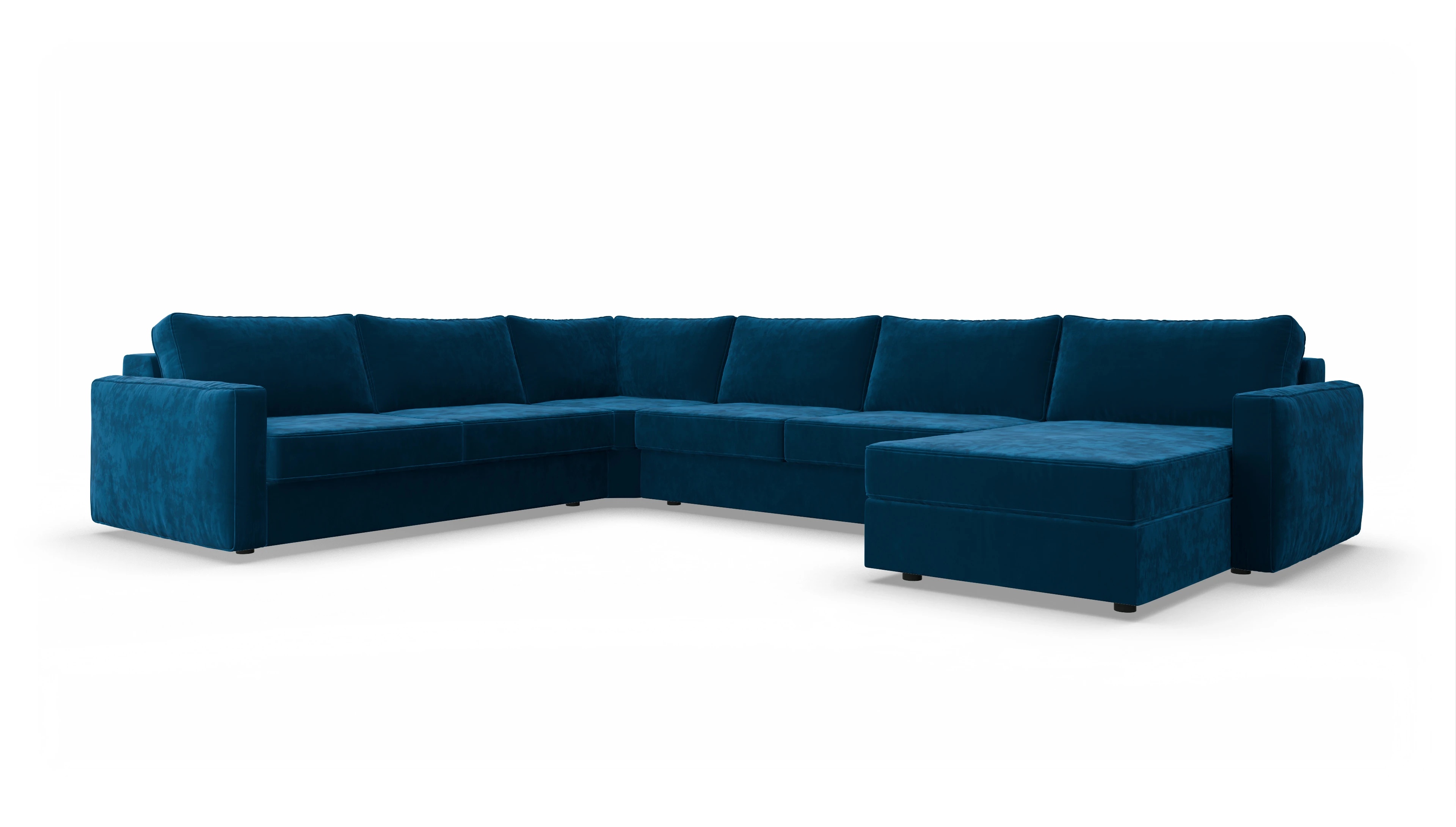 Design-Couch Ferali Ansicht des Produktes Ferali U-Form links in Samt blau