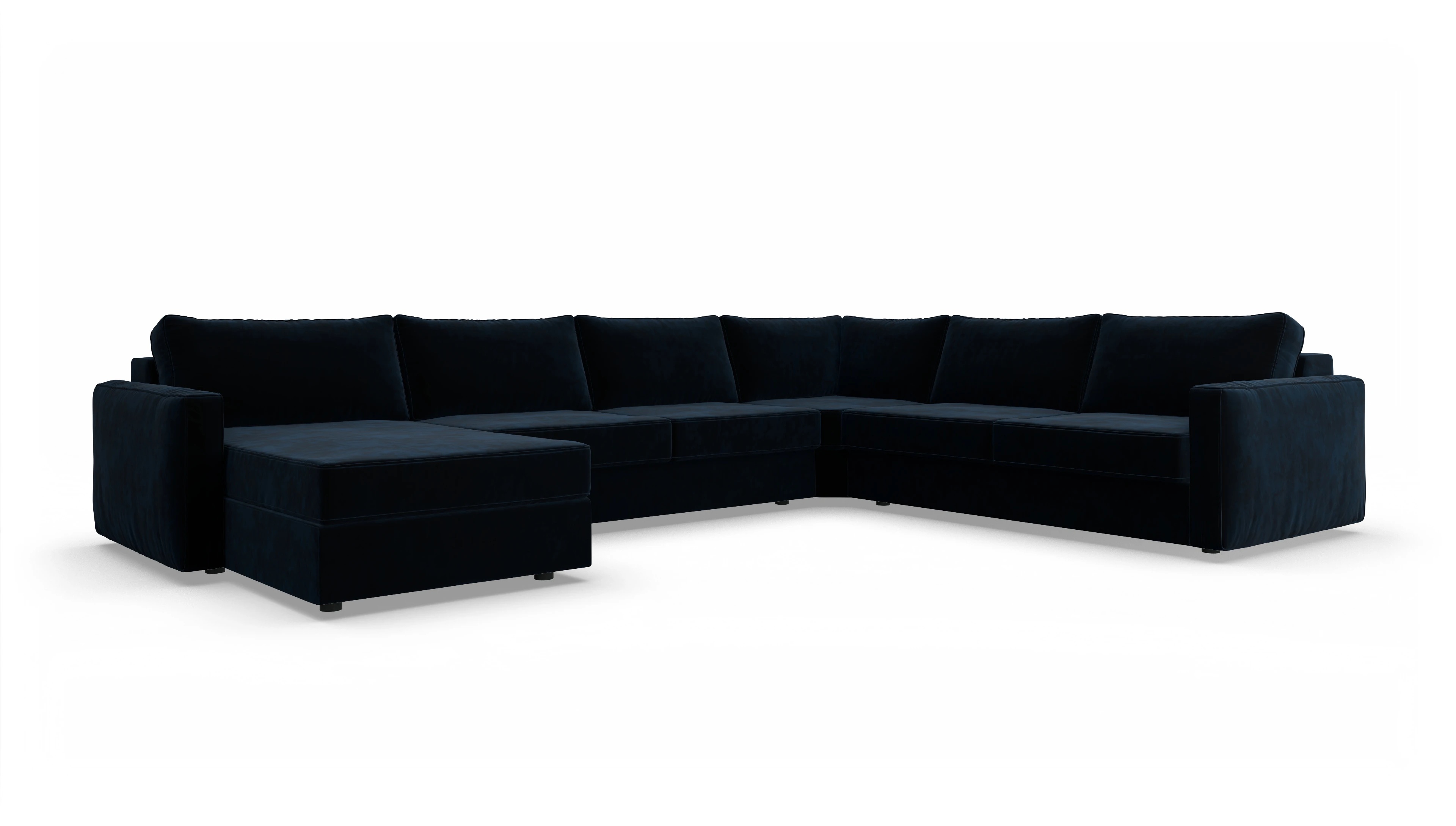 Design-Couch Ferali Ansicht des Produktes Ferali U-Form rechts in Samt blau