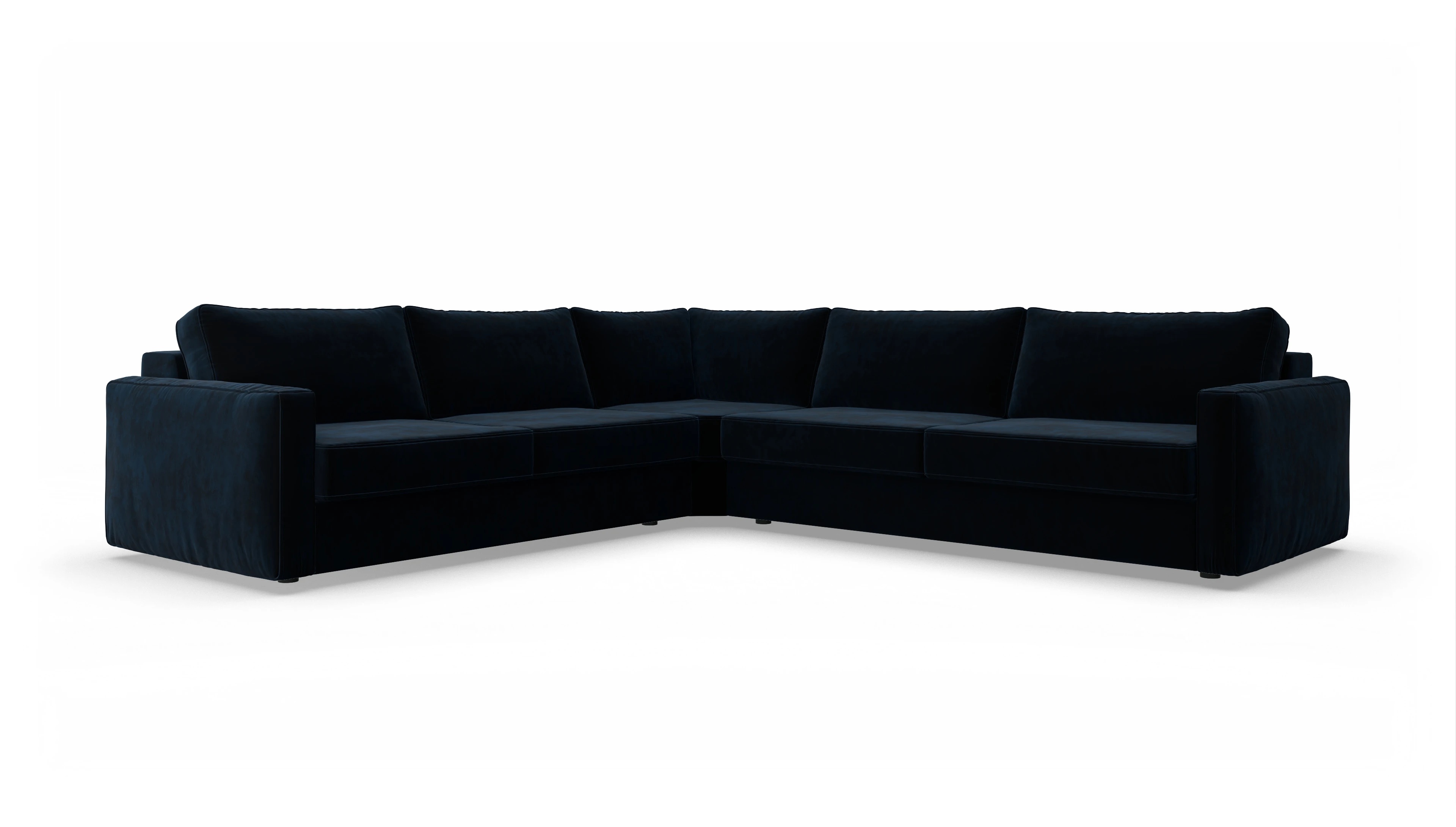 Design-Couch Ferali Ansicht des Produktes Ferali Ecksofa Links in Samt blau