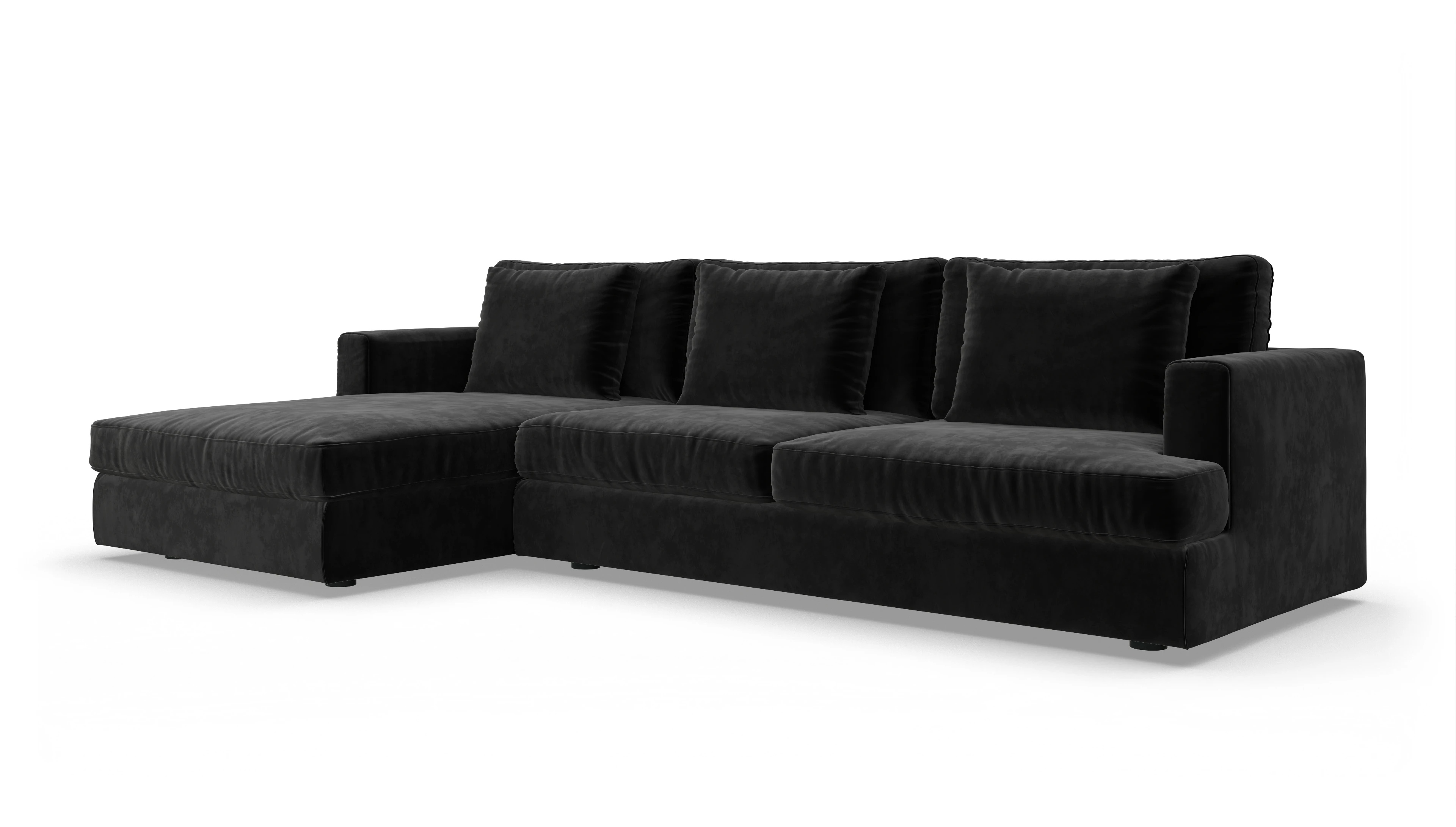Schlafsofa Sospiri Ansicht des Produktes Sospiri Sofa mit Rec links in Samt schwarz