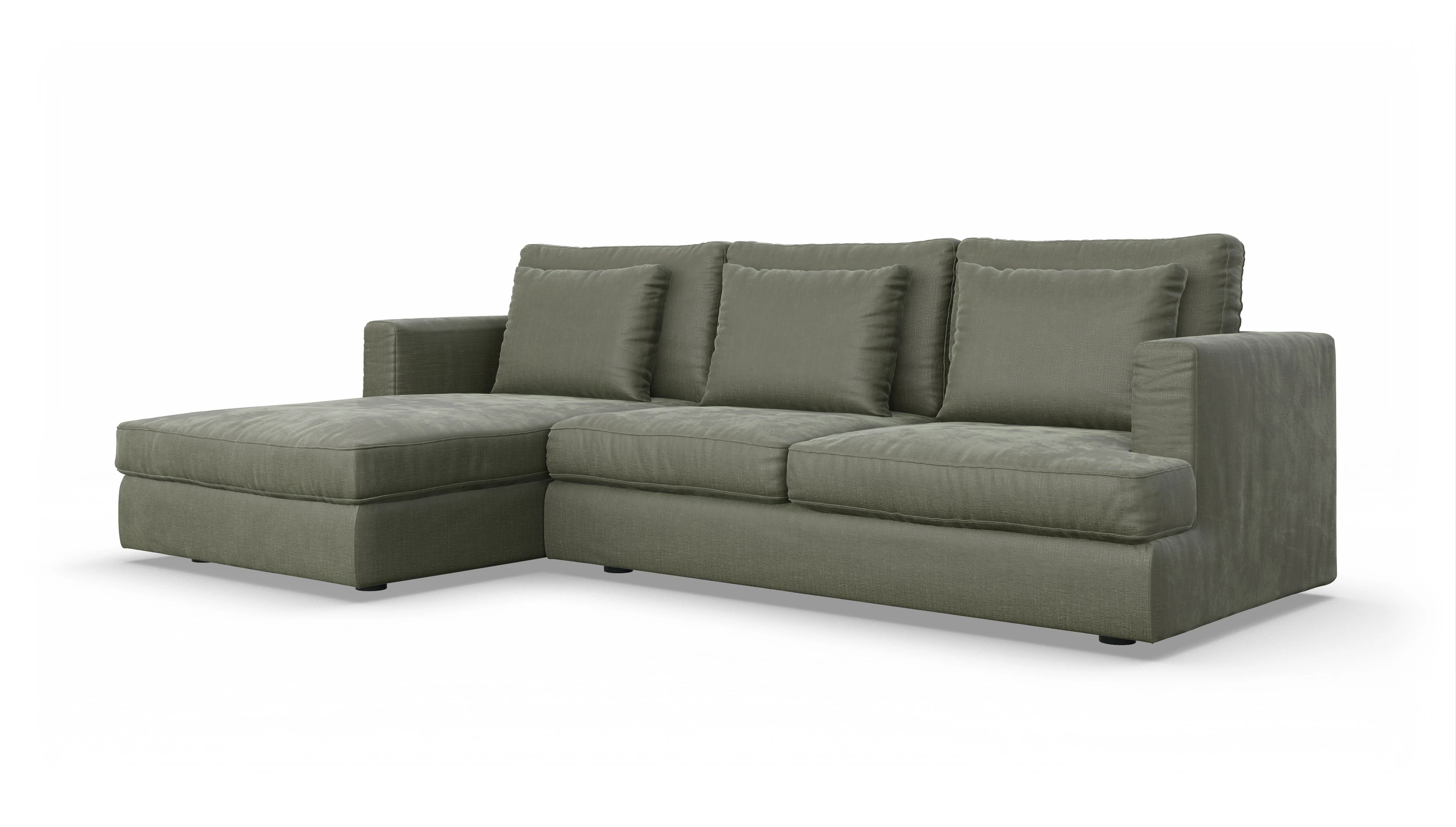 Stoffsofa Sospiri Ansicht des Produktes Sospiri Sofa mit Rec links in Stoff grün
