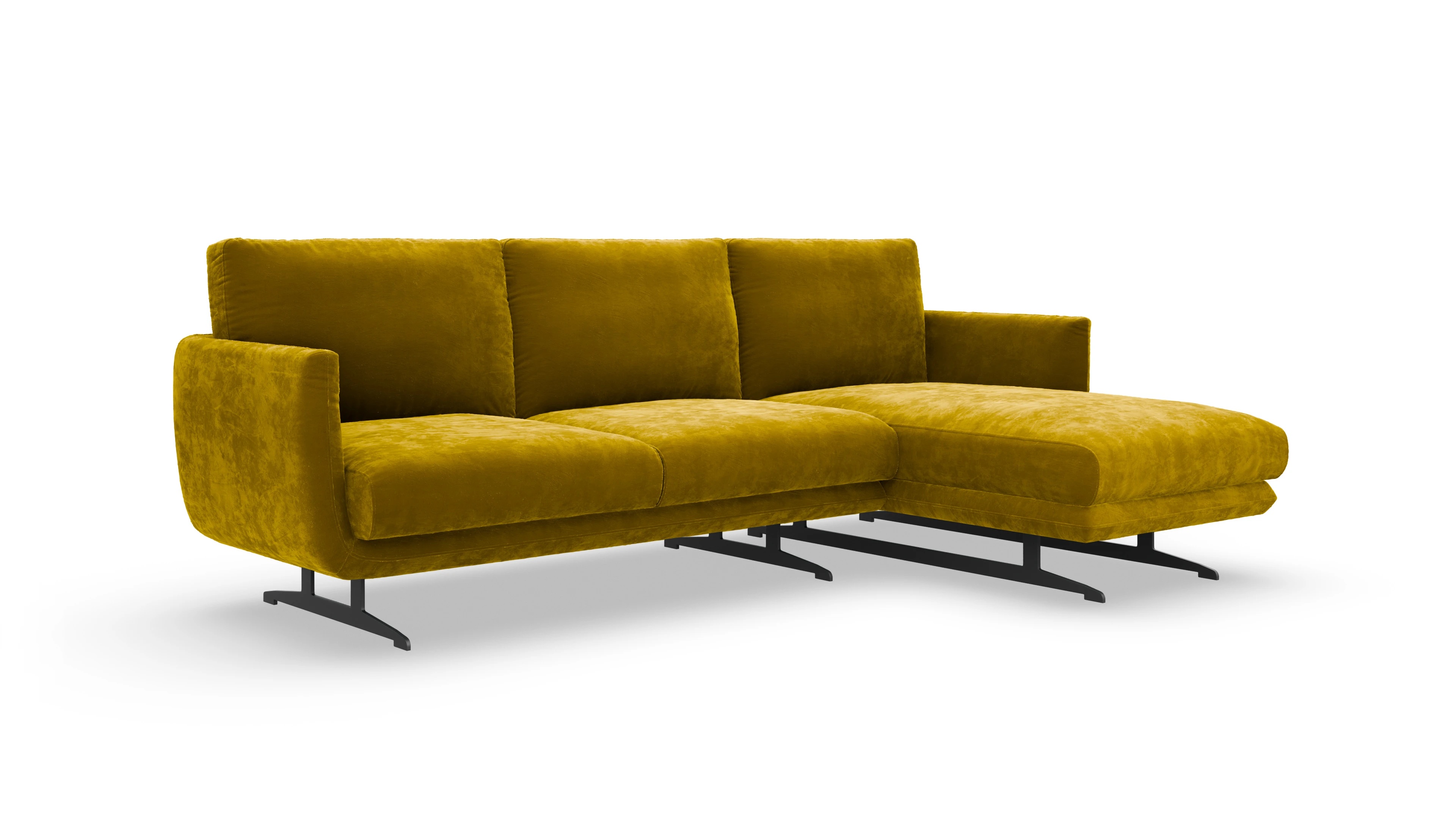 Ansicht des Produktes Boteri Sofa mit Rec rechts in Samt gelb