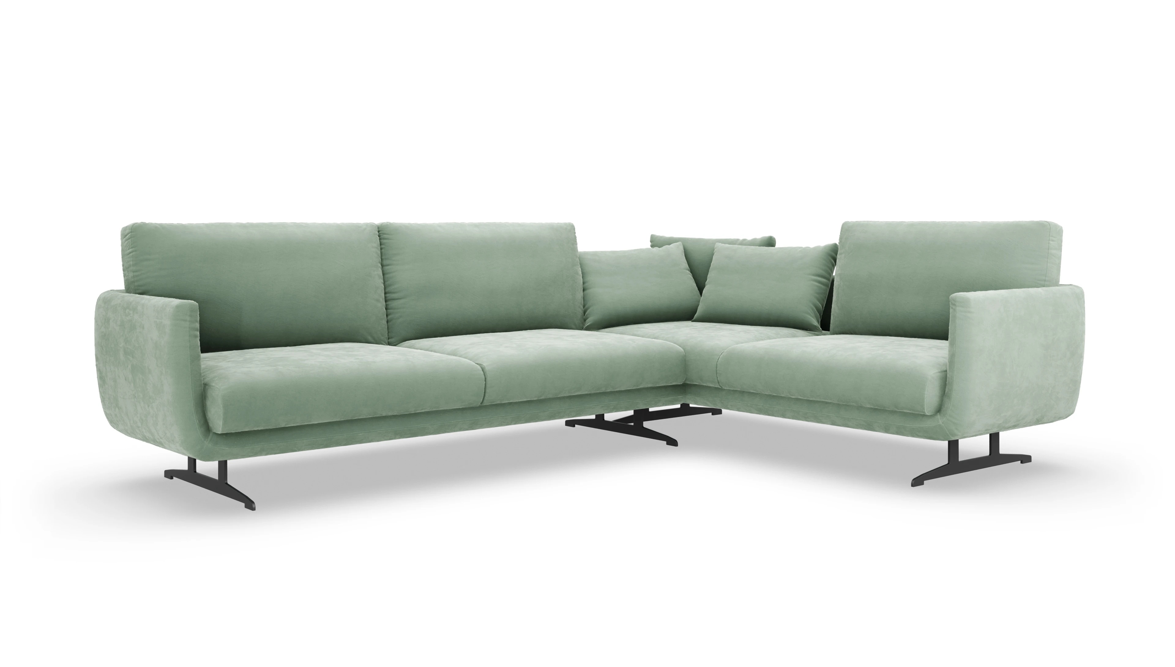 Designer-Sofa Boteri Ansicht des Produktes Boteri Ecksofa Rechts in Samt grün