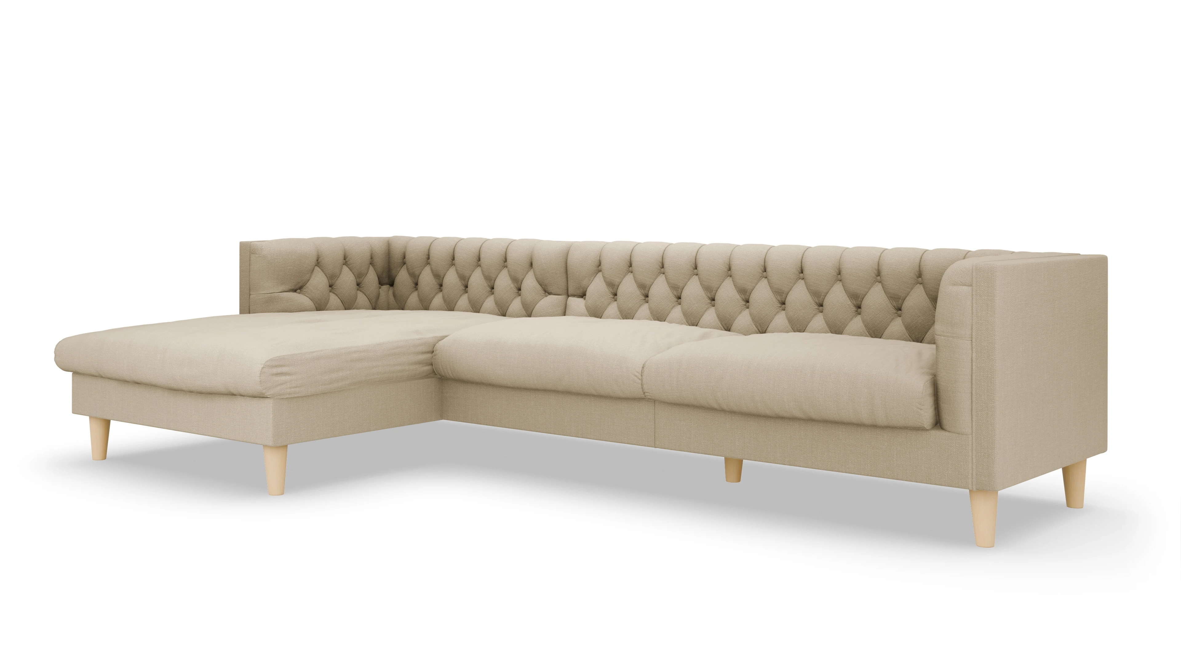 Stoff-Chesterfield NewChester.01 Ansicht des Produktes NewChester.01 Sofa mit Rec links in Stoff beige