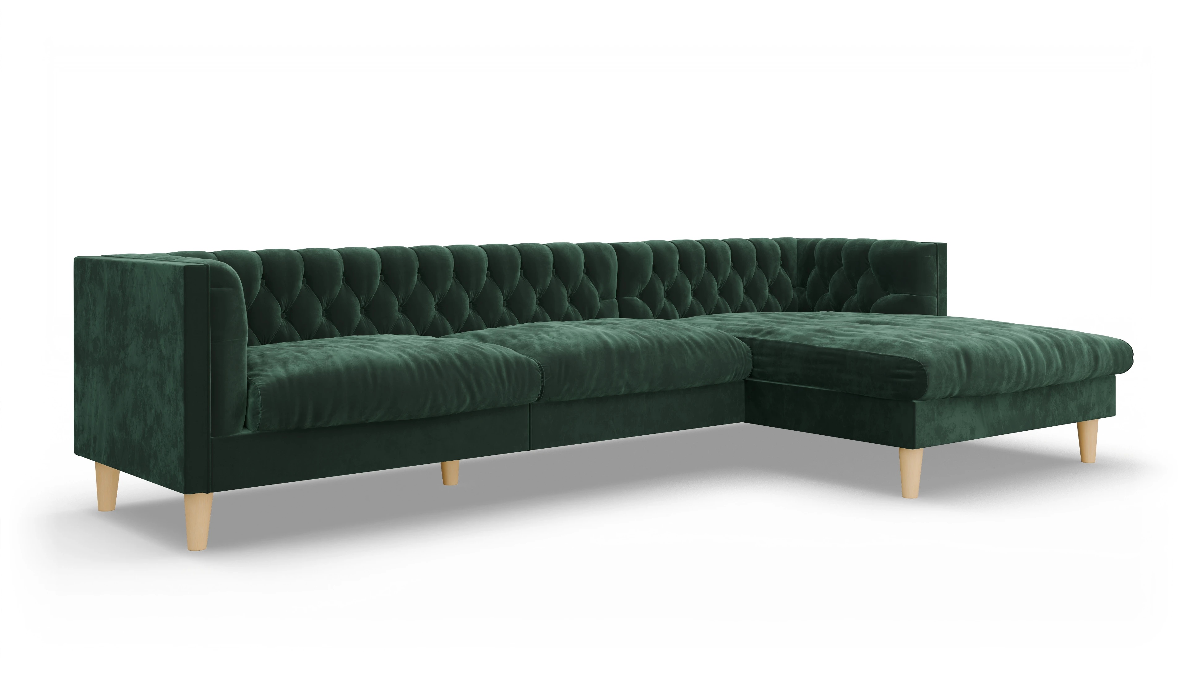 Stoff-Chesterfield NewChester.01 Ansicht des Produktes NewChester.01 Sofa mit Rec rechts in Samt grün