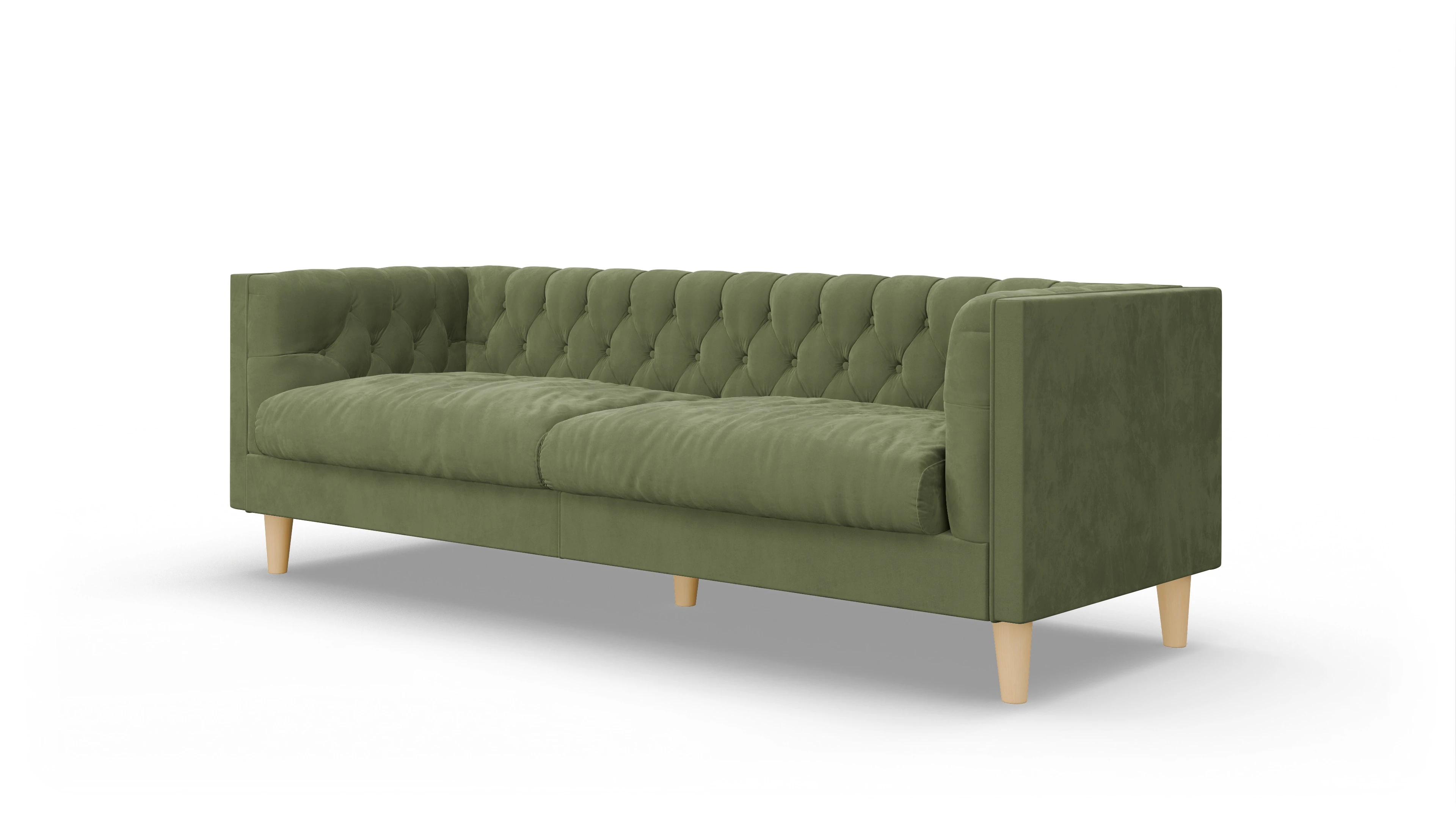 Stoff-Chesterfield NewChester.01 Ansicht des Produktes NewChester.01 3-Sitzer in Samt grün