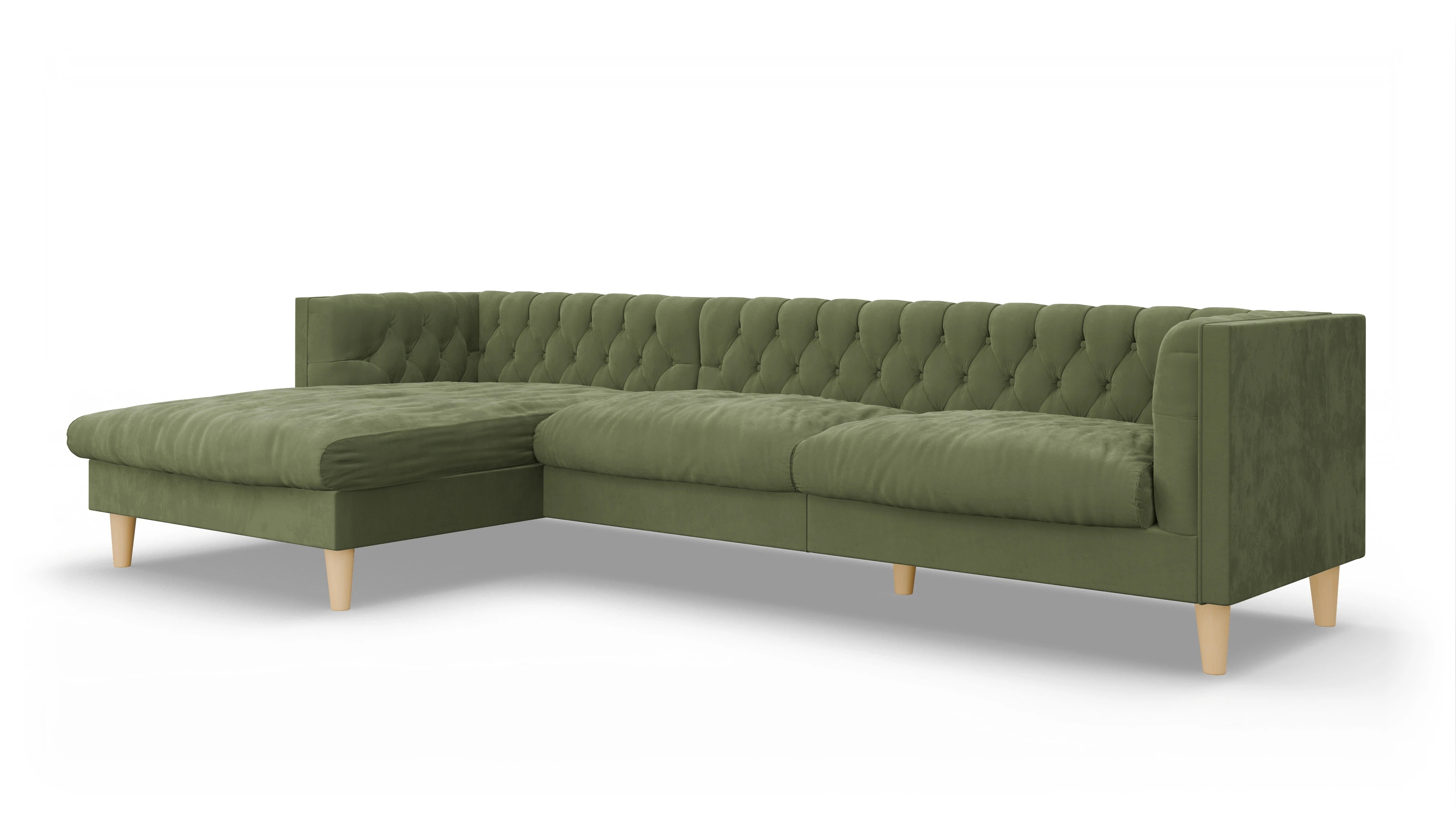 Stoff-Chesterfield NewChester.01 Ansicht des Produktes NewChester.01 Sofa mit Rec links in Samt grün