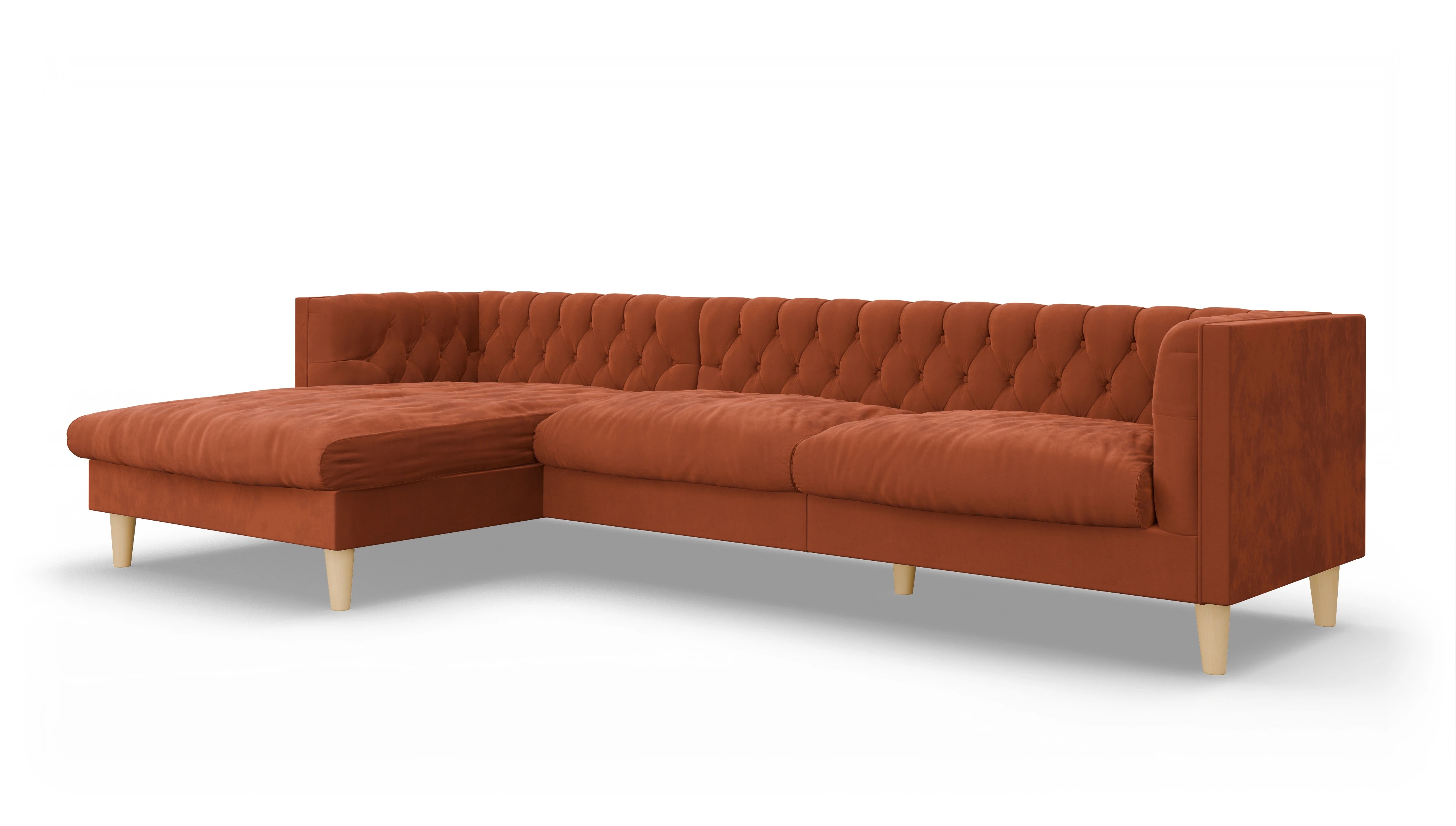 Ansicht des Produktes NewChester.01 Sofa mit Rec links in Samt orange