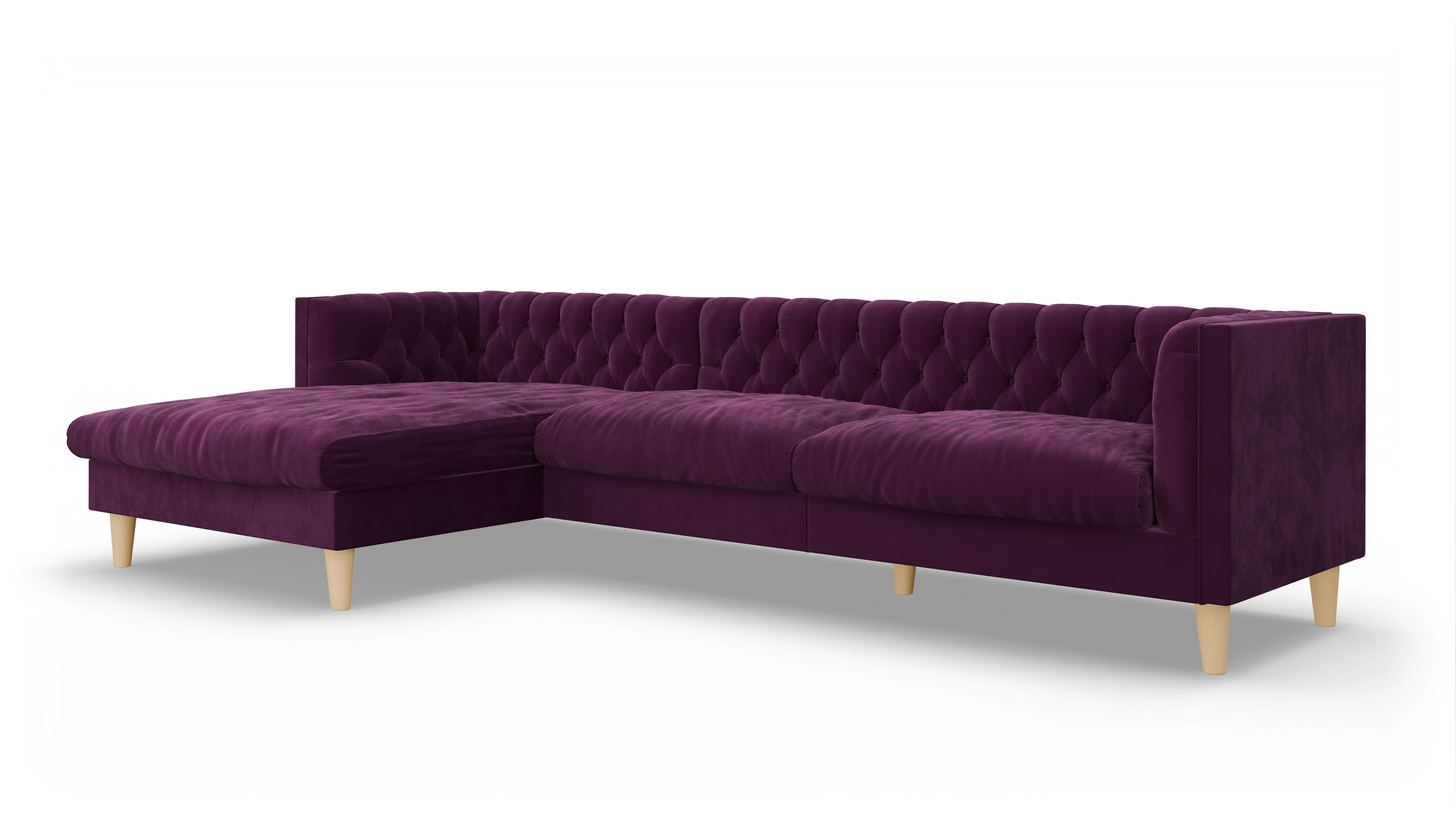 Stoff-Chesterfield NewChester.01 Ansicht des Produktes NewChester.01 Sofa mit Rec links in Samt rot