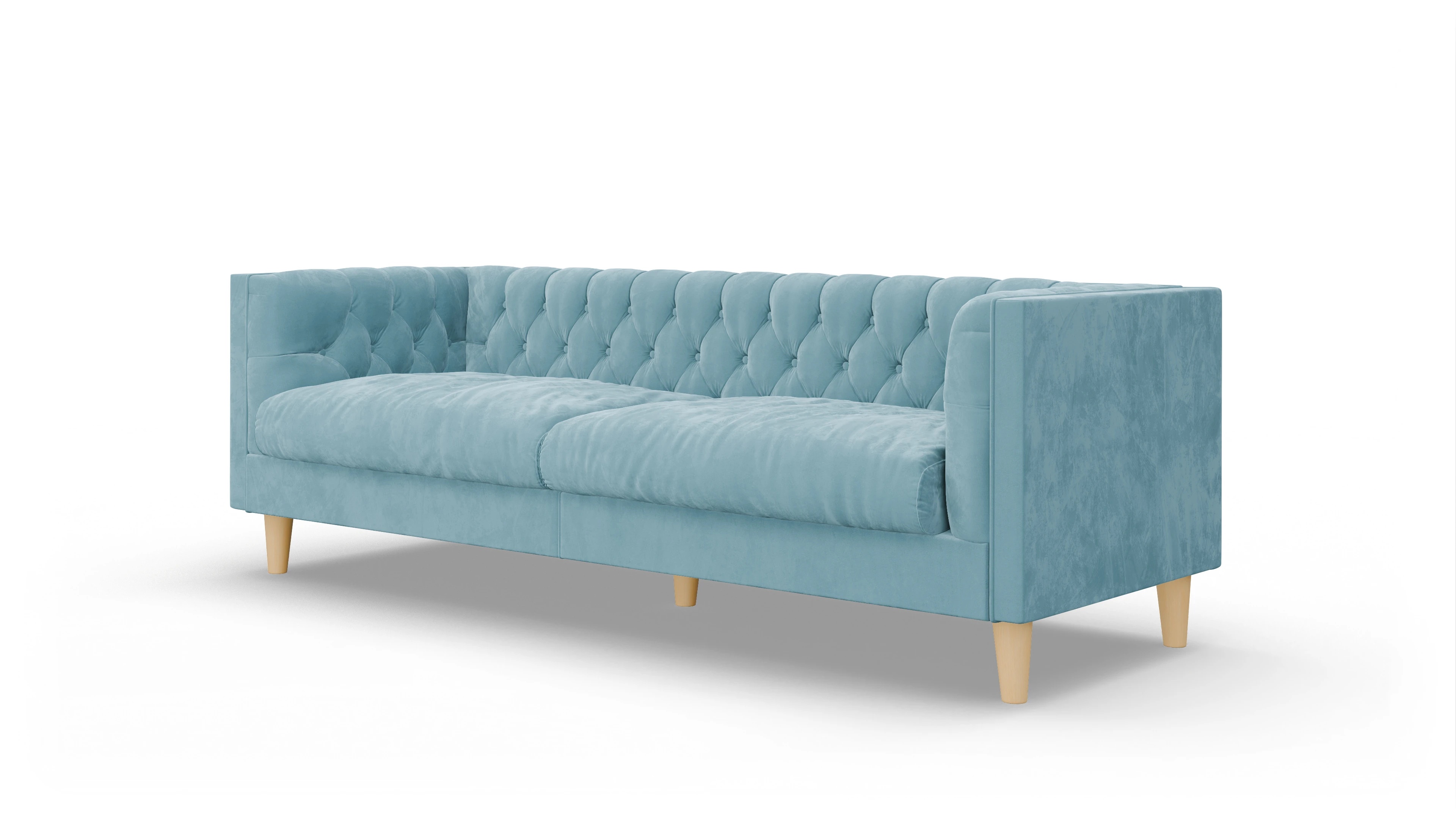 Stoff-Chesterfield NewChester.01 Ansicht des Produktes NewChester.01 3-Sitzer in Samt blau