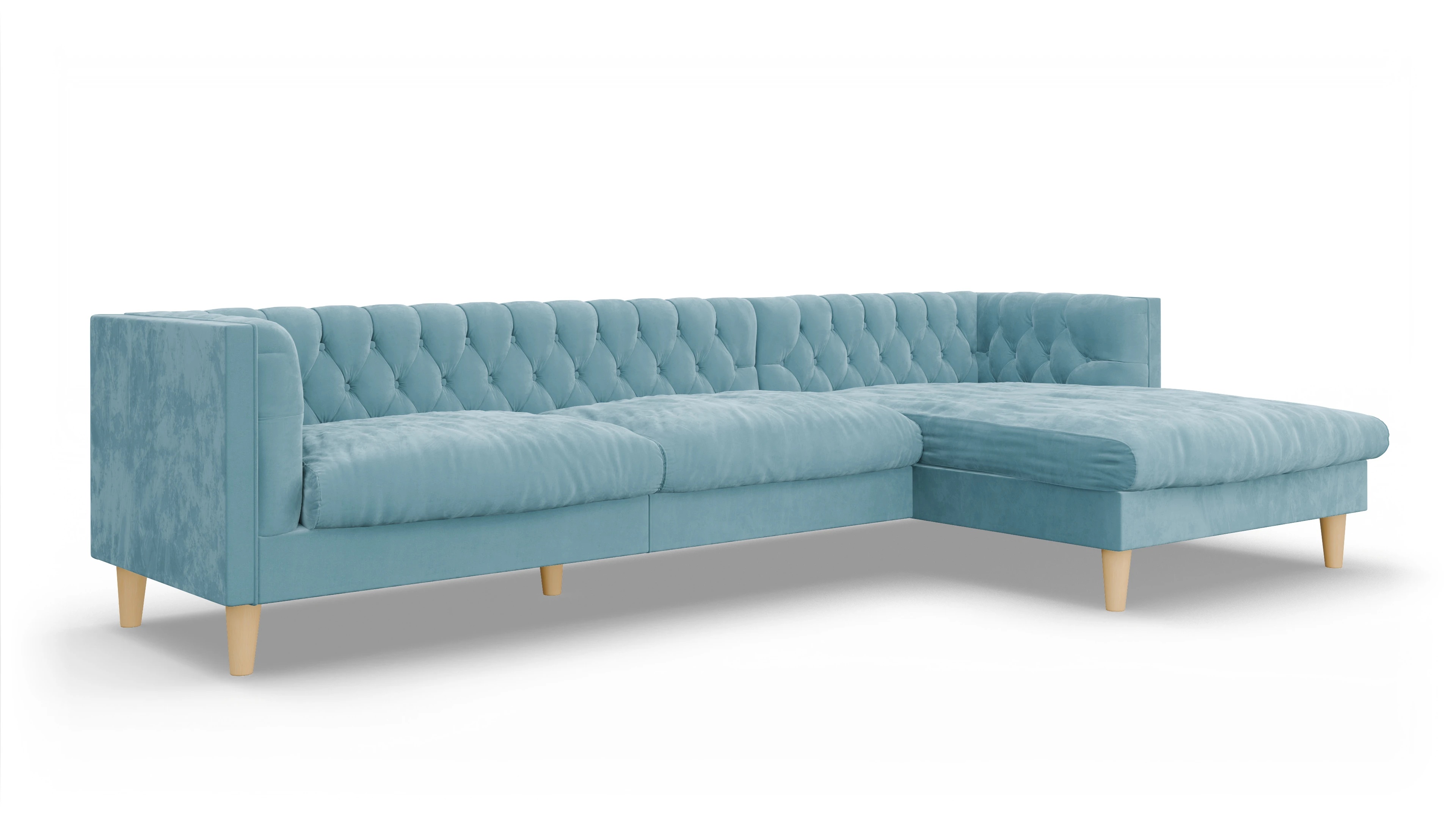 Stoff-Chesterfield NewChester.01 Ansicht des Produktes NewChester.01 Sofa mit Rec rechts in Samt blau