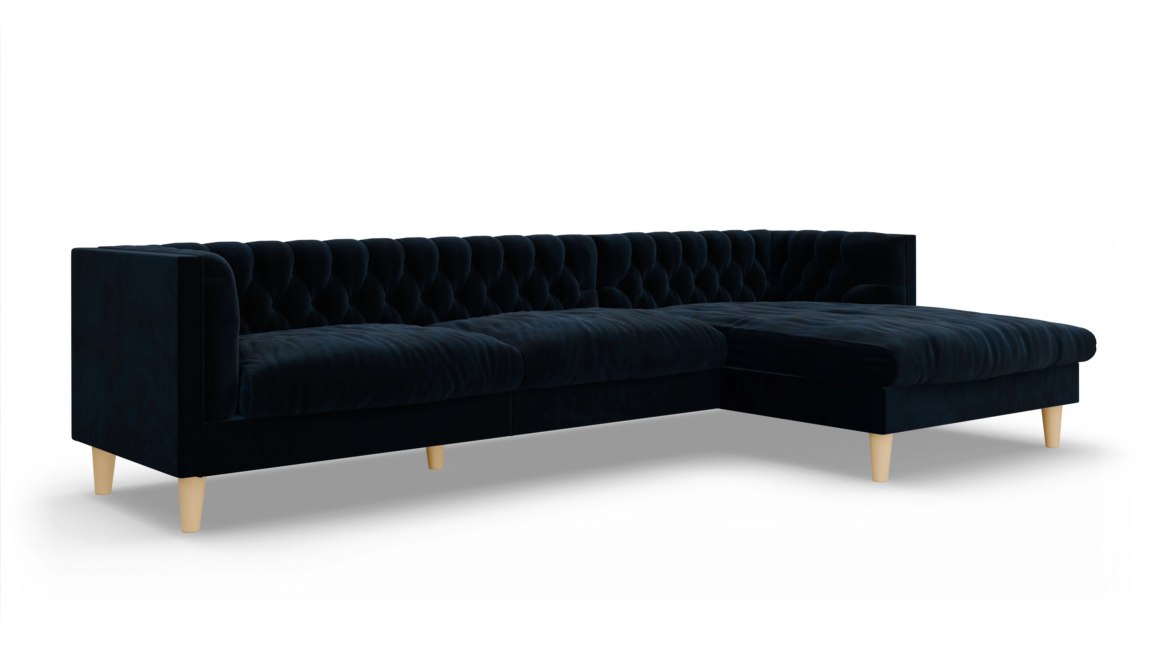 Stoff-Chesterfield NewChester.01 Ansicht des Produktes NewChester.01 Sofa mit Rec rechts in Samt blau