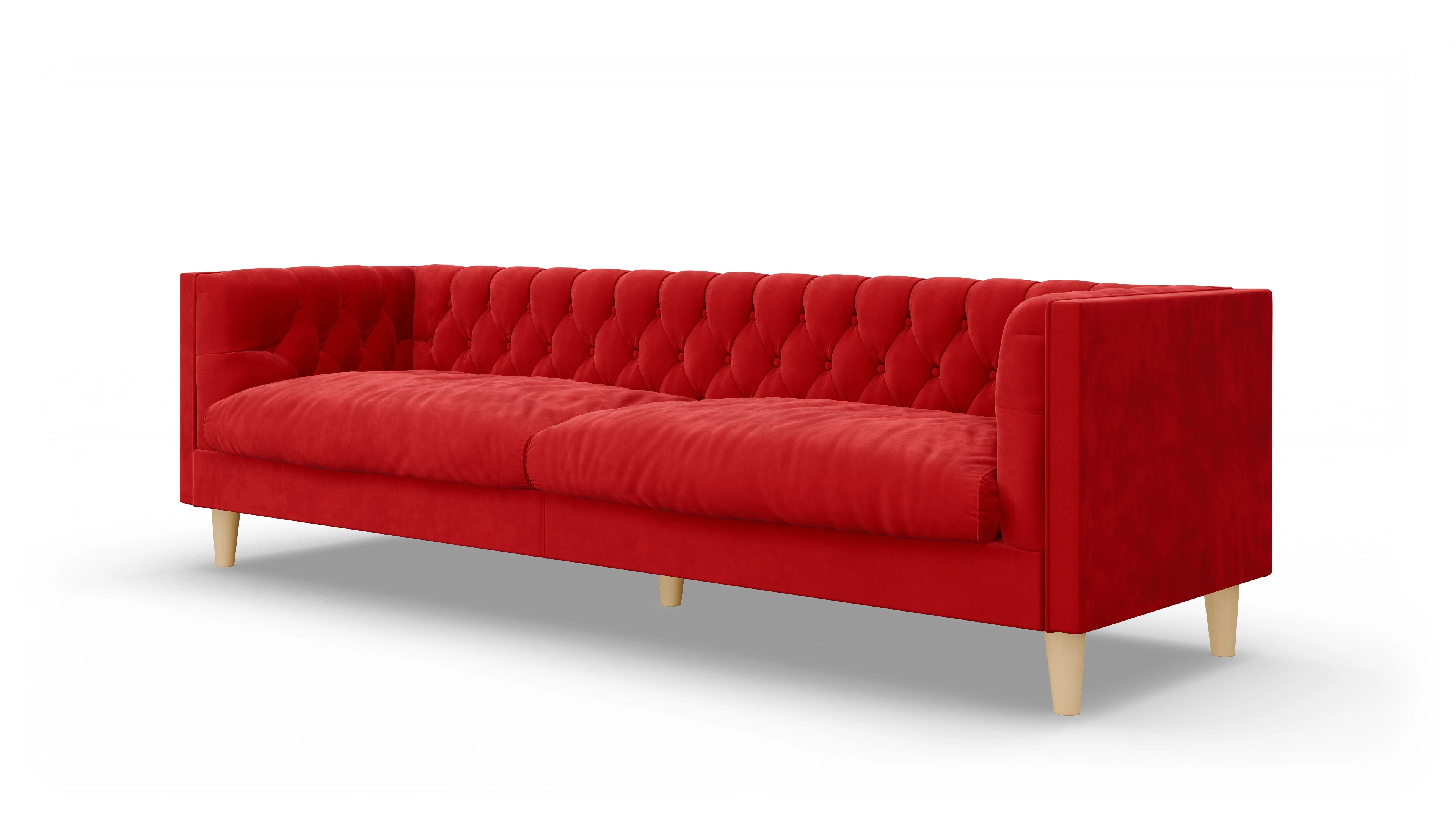 Stoff-Chesterfield NewChester.01 Ansicht des Produktes NewChester.01 3,5-Sitzer in Samt rot