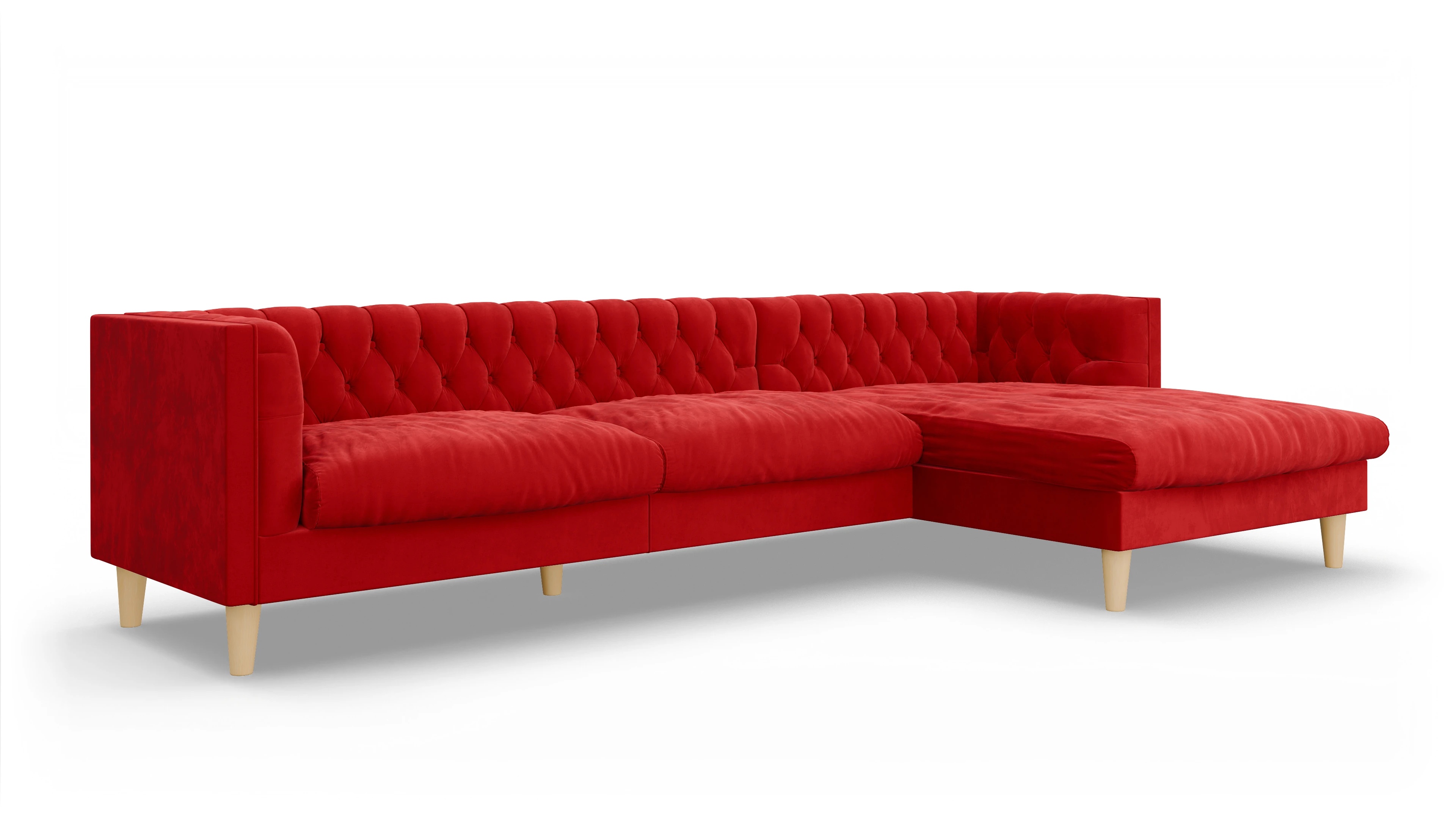 Stoff-Chesterfield NewChester.01 Ansicht des Produktes NewChester.01 Sofa mit Rec rechts in Samt rot