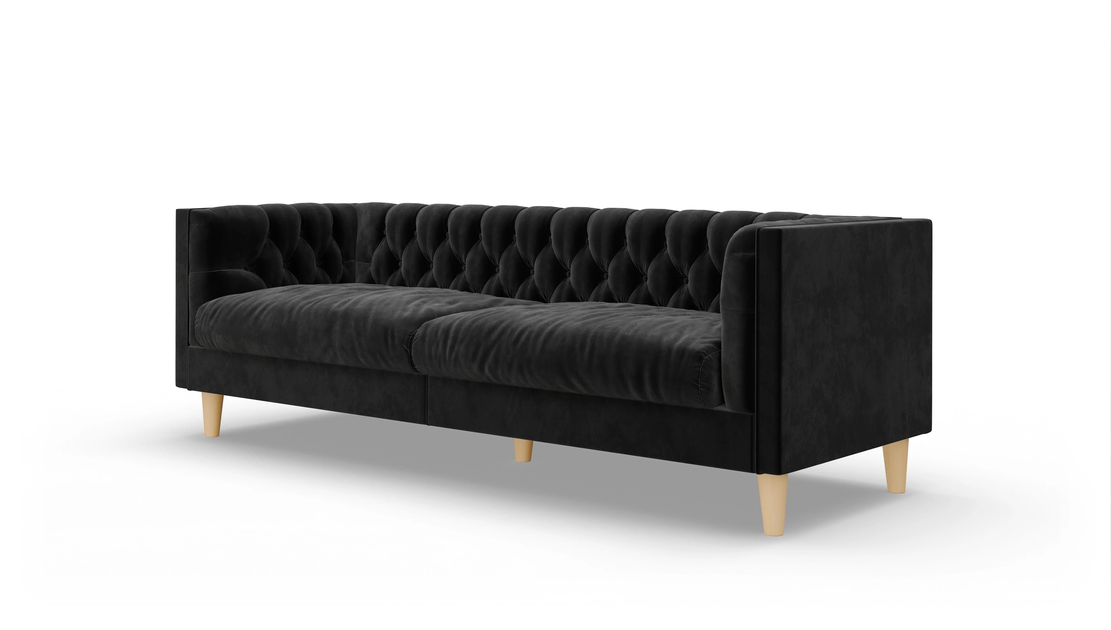 Stoff-Chesterfield NewChester.01 Ansicht des Produktes NewChester.01 3-Sitzer in Samt schwarz
