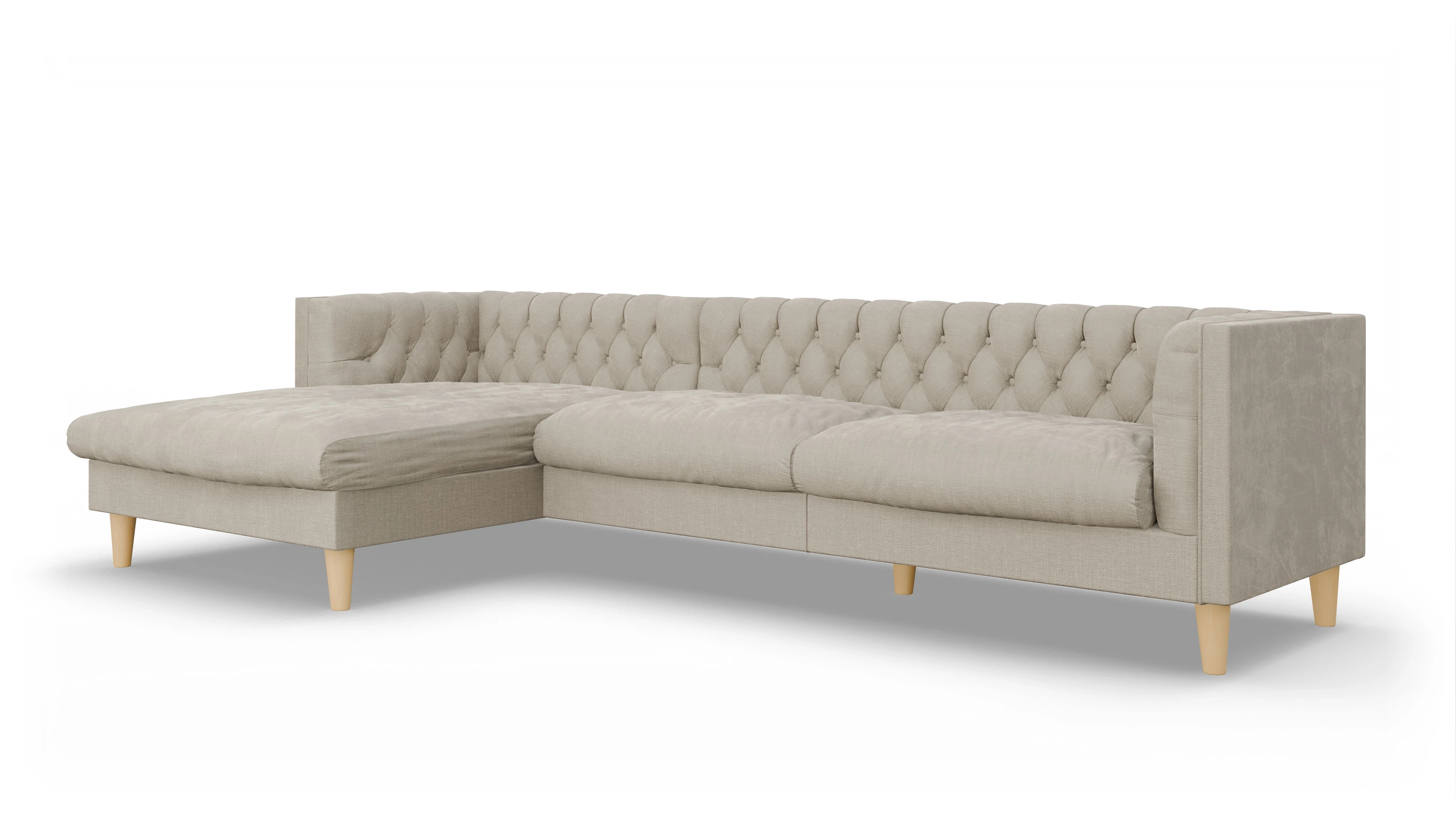 Stoff-Chesterfield NewChester.01 Ansicht des Produktes NewChester.01 Sofa mit Rec links in Stoff beige