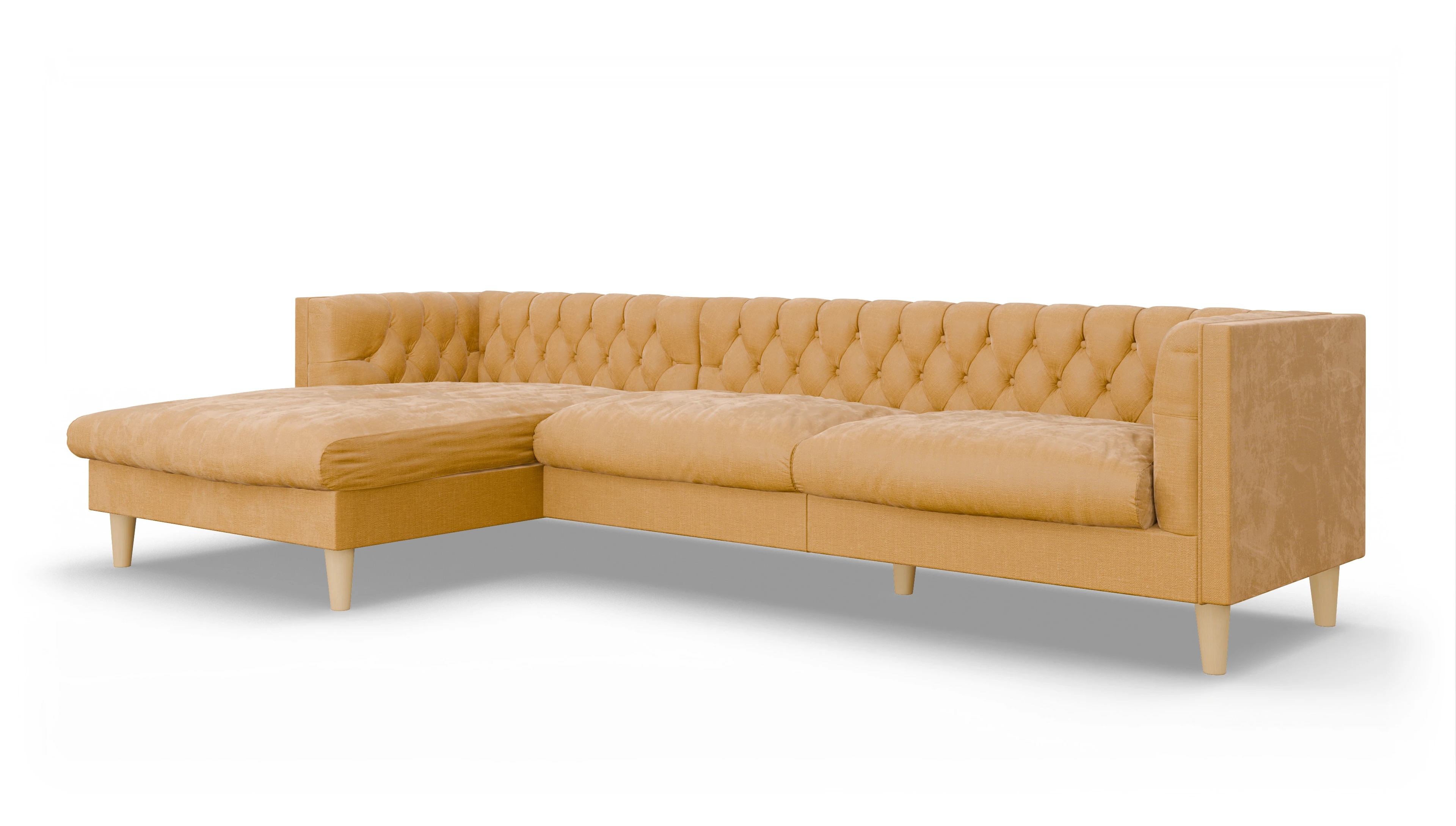 Stoff-Chesterfield NewChester.01 Ansicht des Produktes NewChester.01 Sofa mit Rec links in Stoff gelb