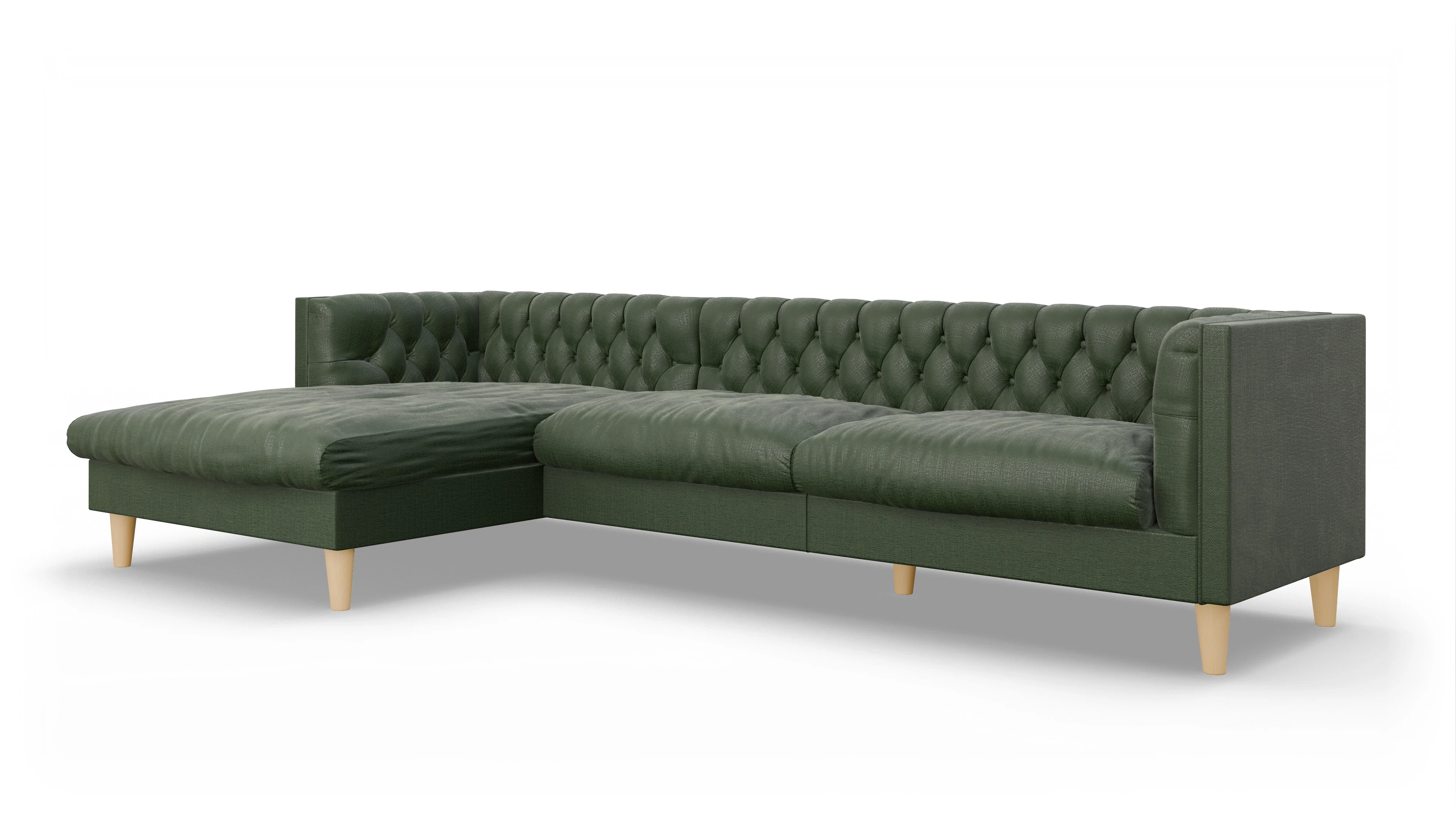 Stoff-Chesterfield NewChester.01 Ansicht des Produktes NewChester.01 Sofa mit Rec links in Stoff grün