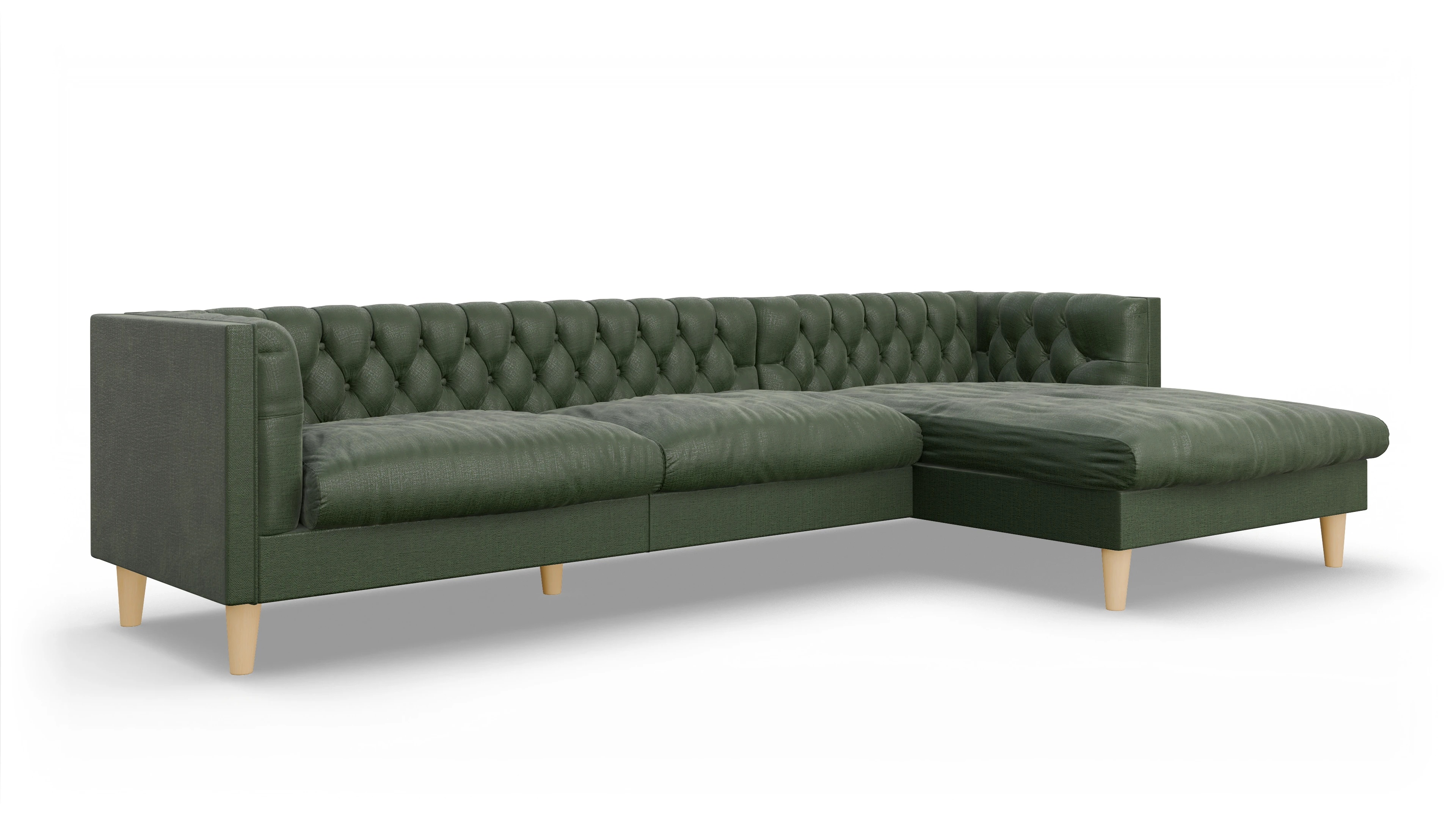 Stoff-Chesterfield NewChester.01 Ansicht des Produktes NewChester.01 Sofa mit Rec rechts in Stoff grün