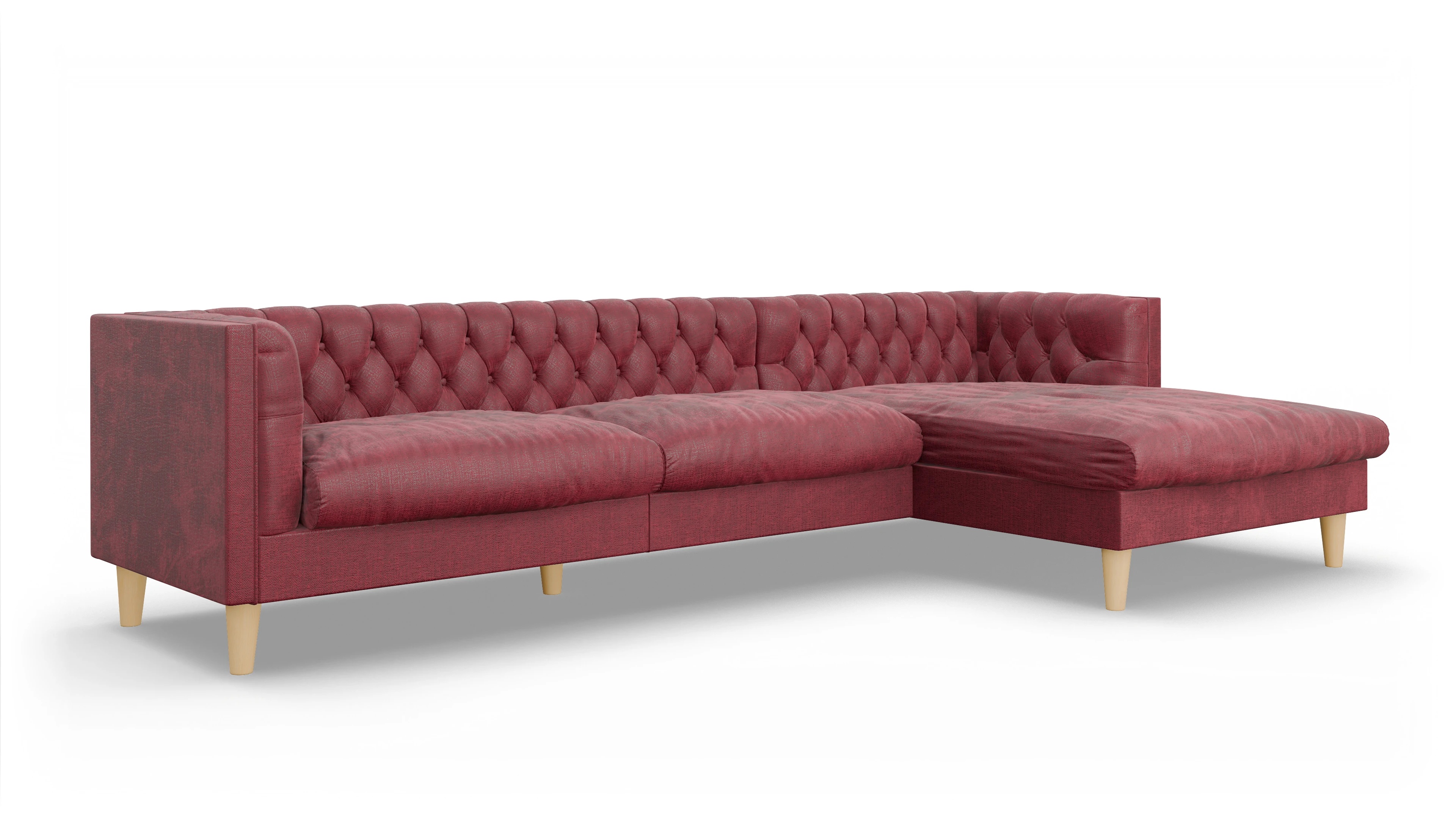 Stoff-Chesterfield NewChester.01 Ansicht des Produktes NewChester.01 Sofa mit Rec rechts in Stoff rot