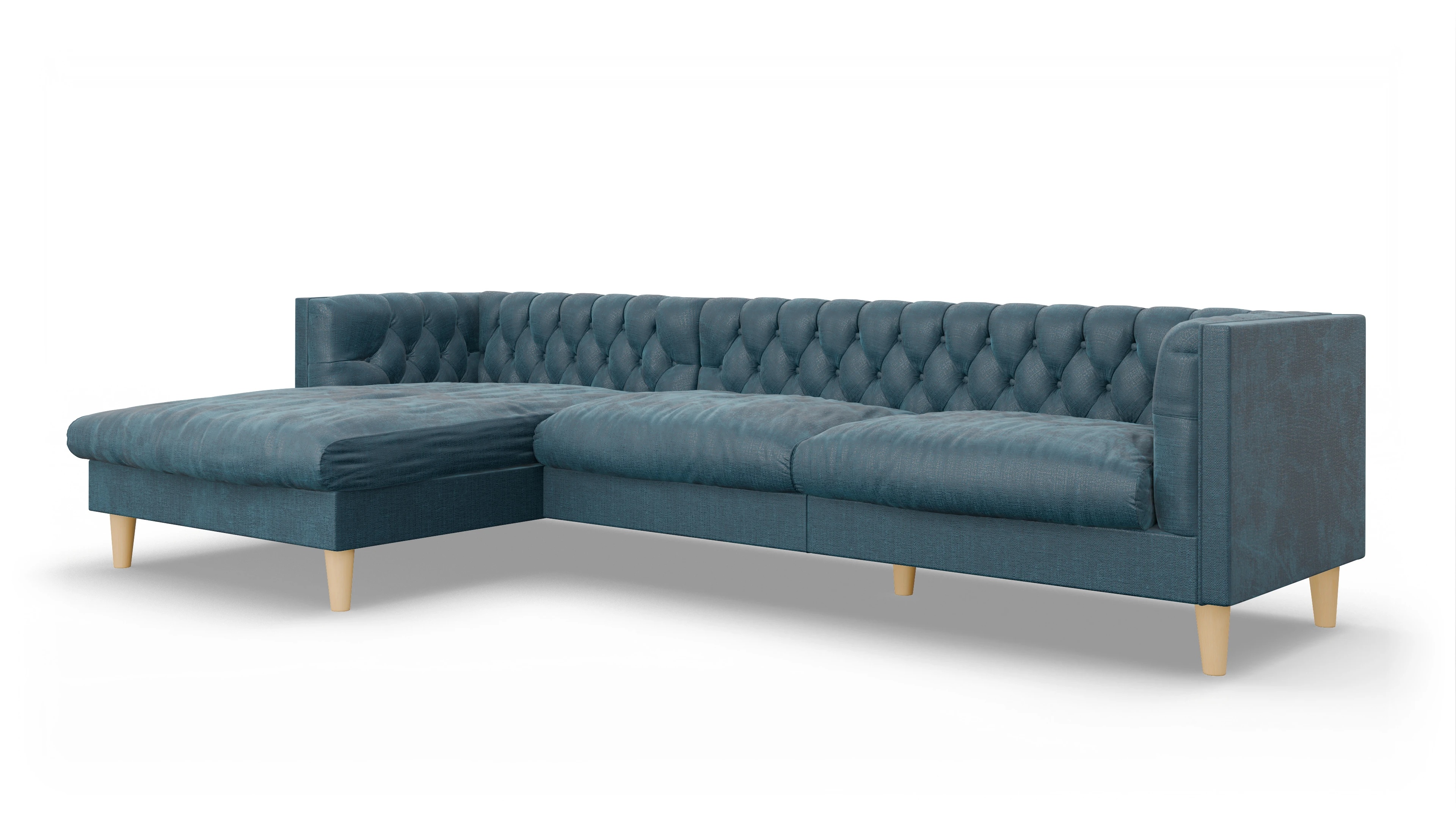 Stoff-Chesterfield NewChester.01 Ansicht des Produktes NewChester.01 Sofa mit Rec links in Stoff blau